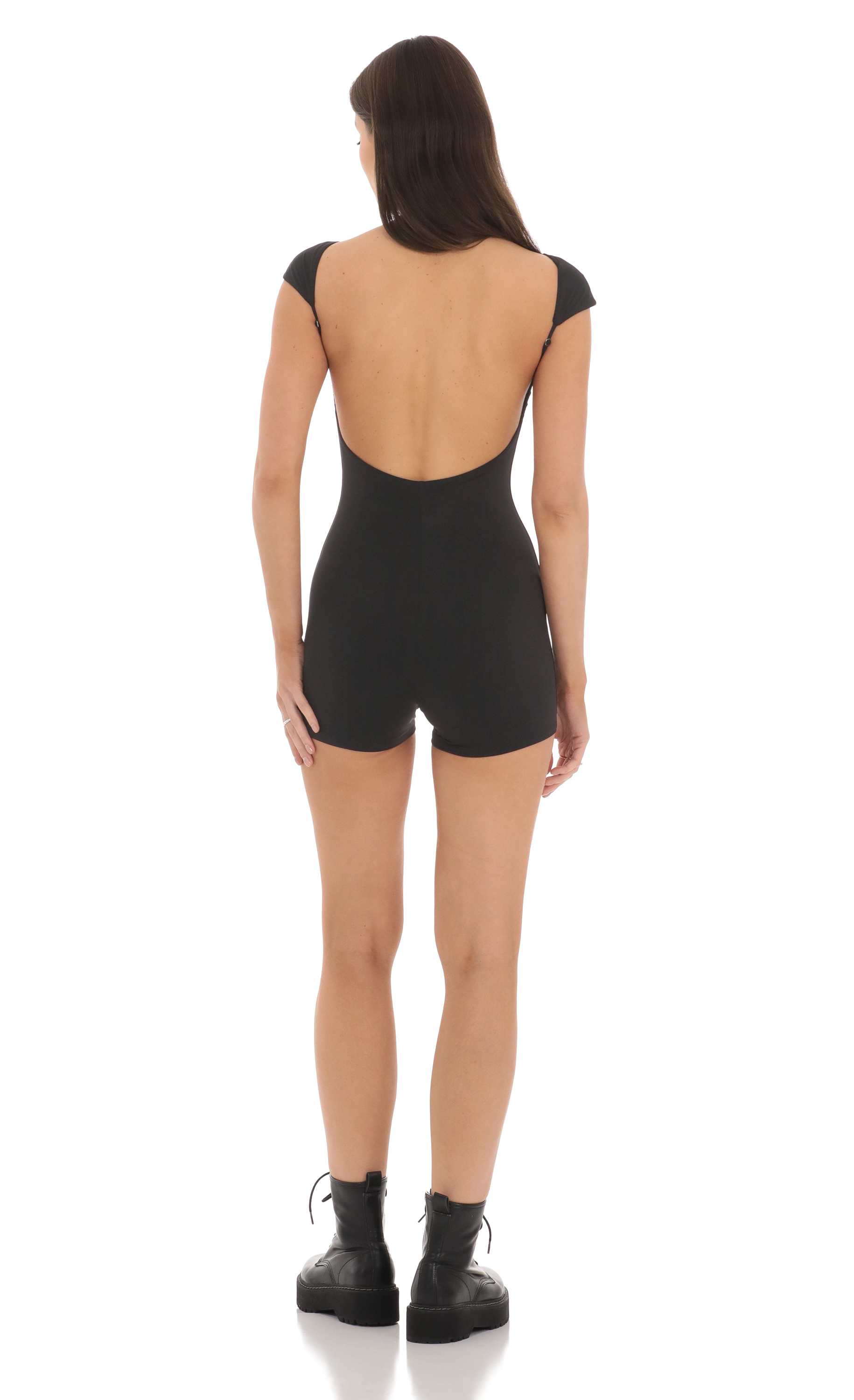 Open Back Bodycon Romper in Black-My Sky Diva