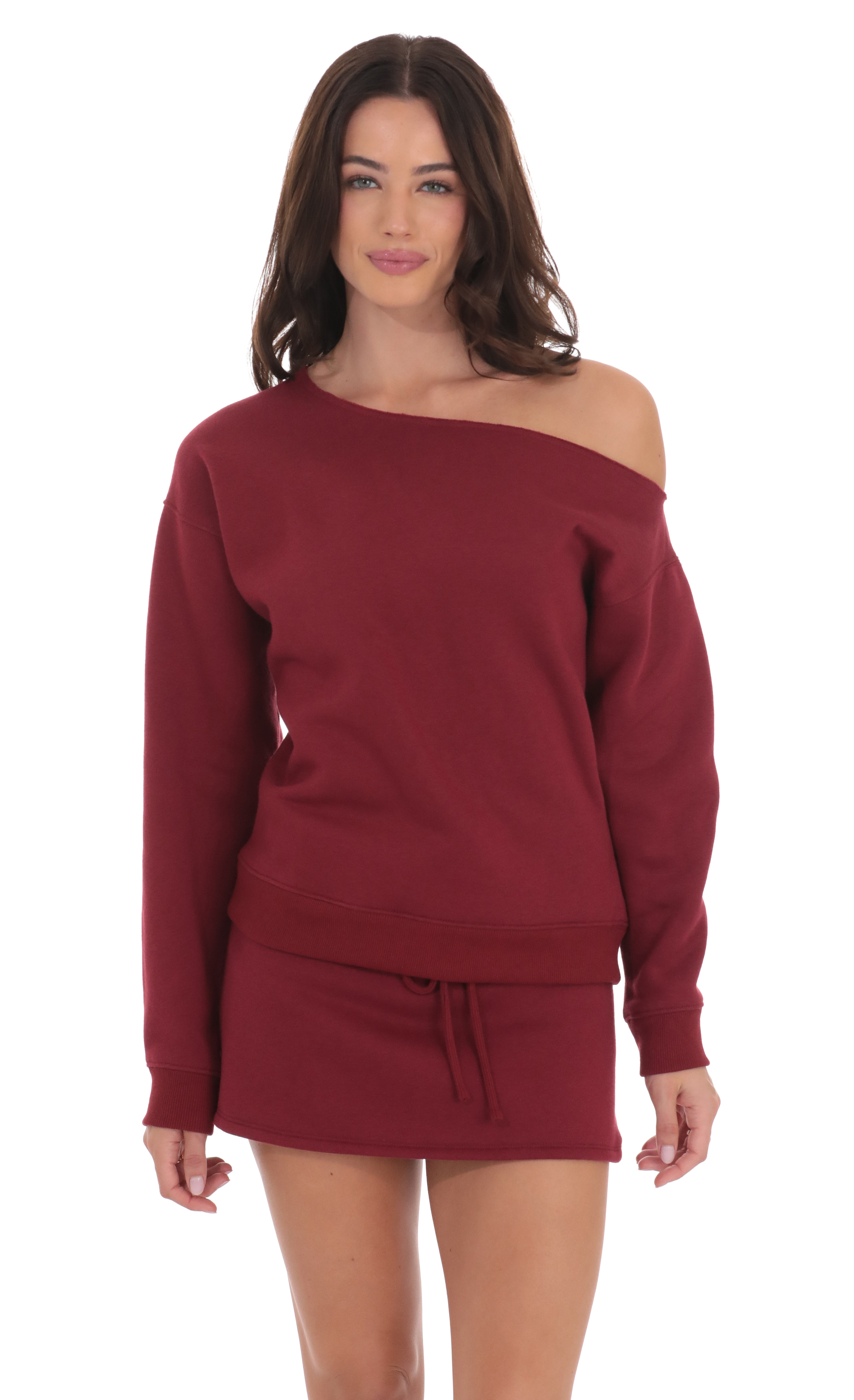 Cut Off Shoulder Jumper in Maroon-My Sky Diva