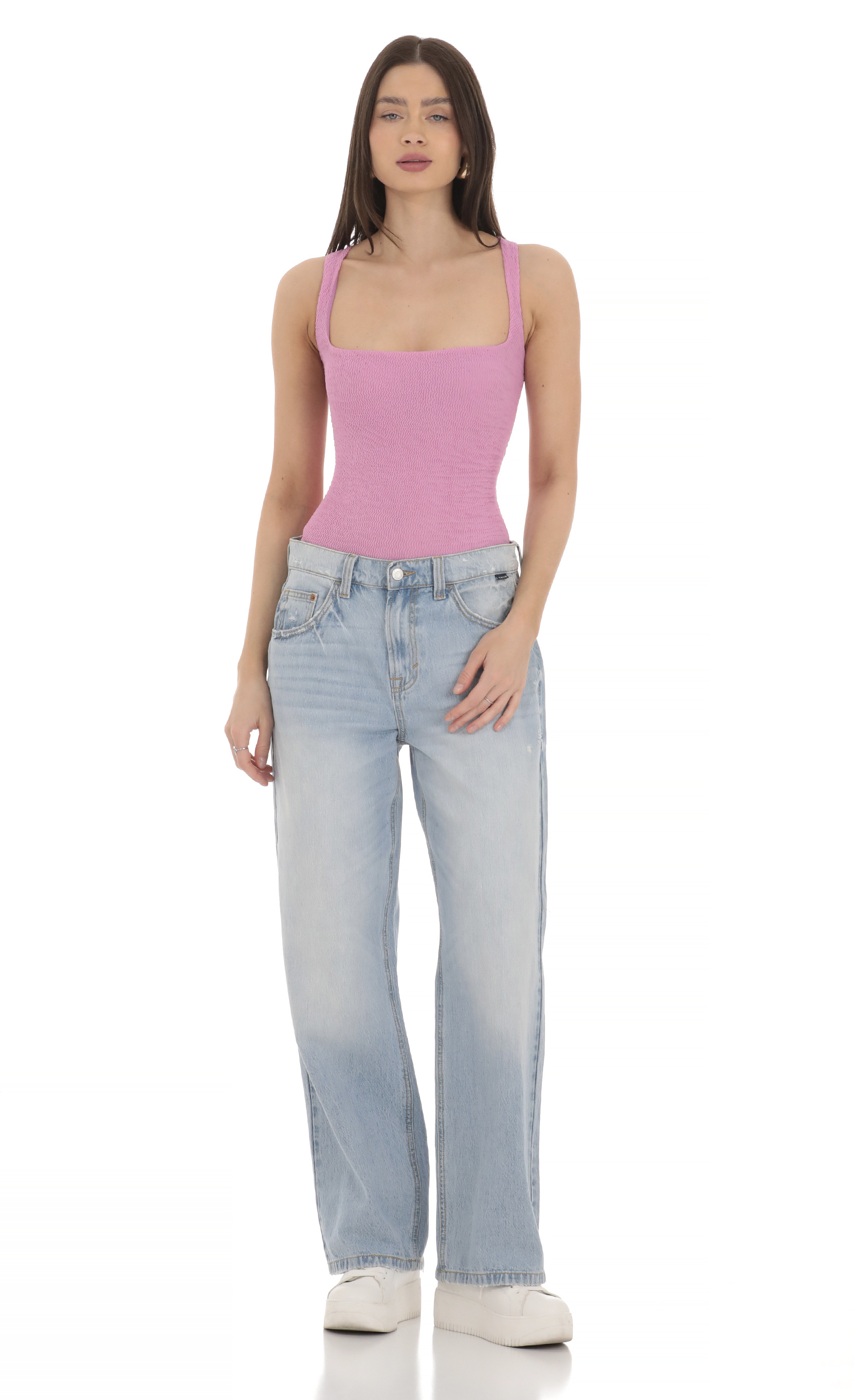 Textured Square Neck Bodysuit in Purple-My Sky Diva