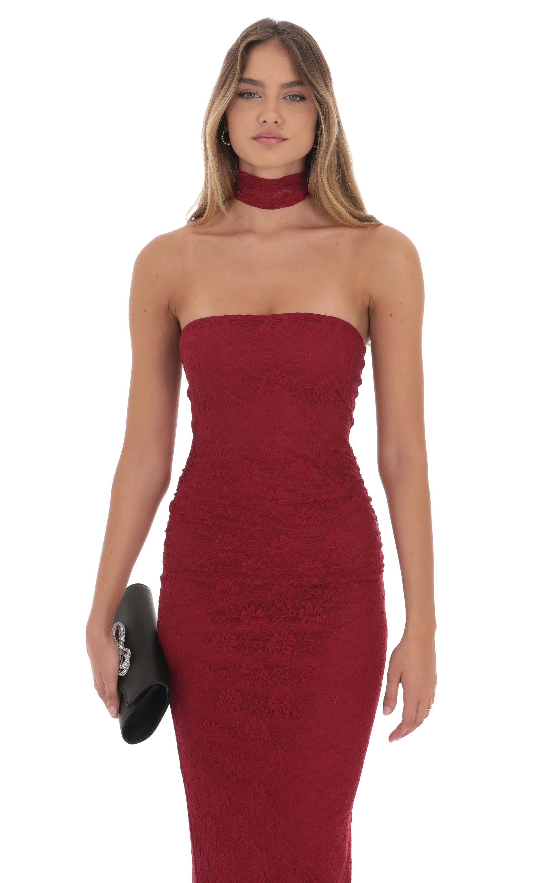 Scarf Lace Maxi Dress in Maroon-My Sky Diva