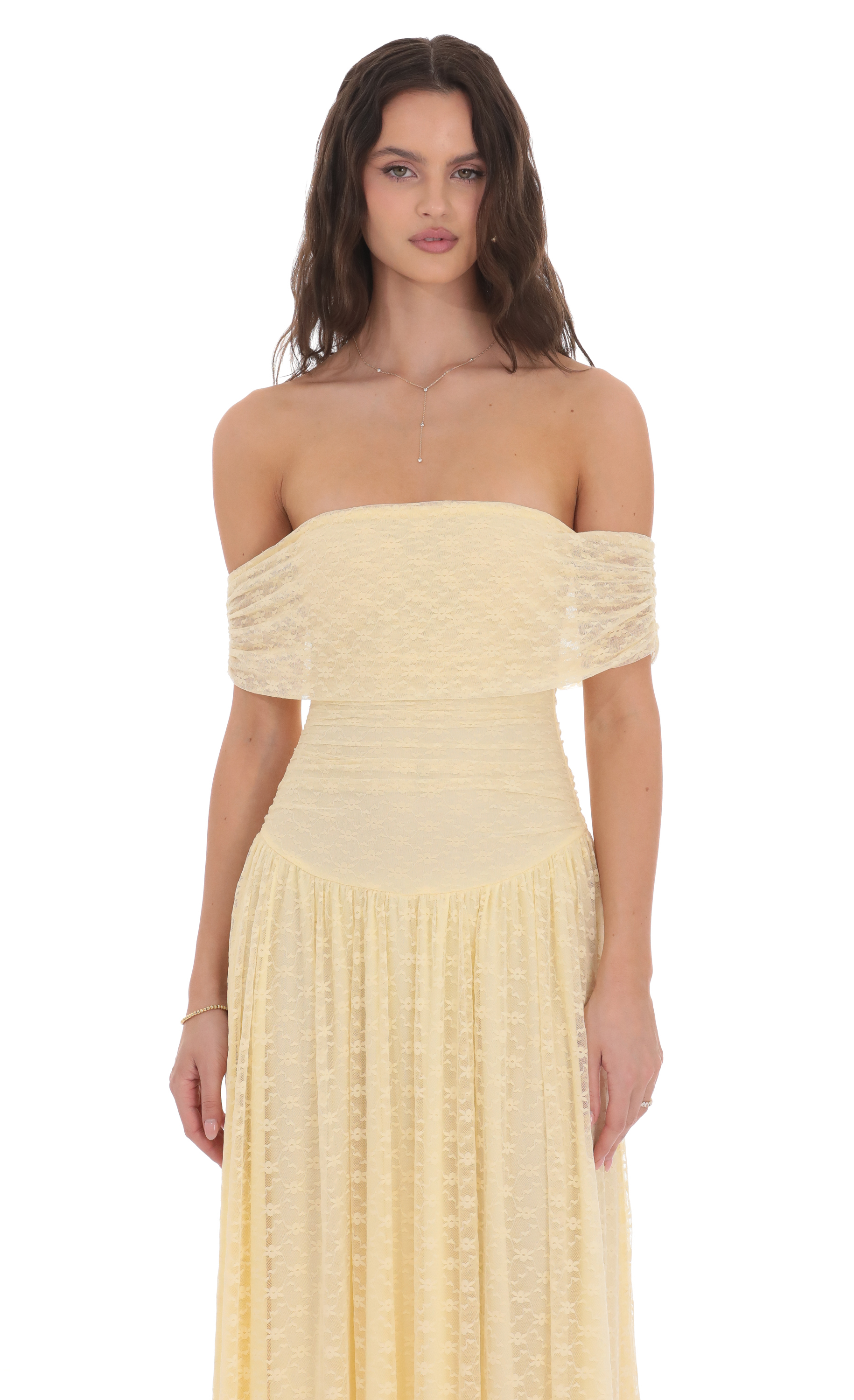 Lace Off Shoulder Maxi Dress in Yellow-My Sky Diva