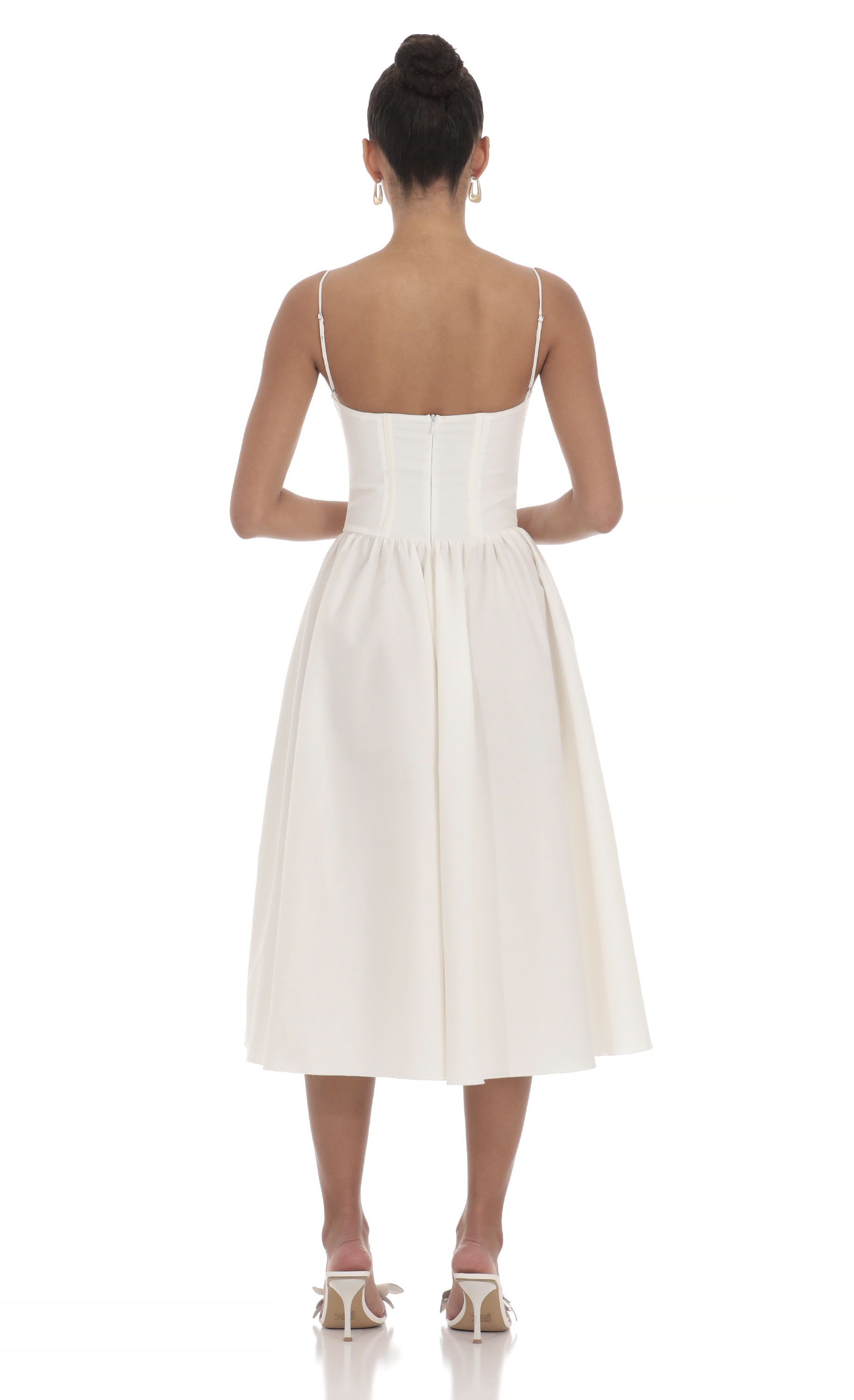 Corset V-Neck Midi Dress in Ivory-My Sky Diva