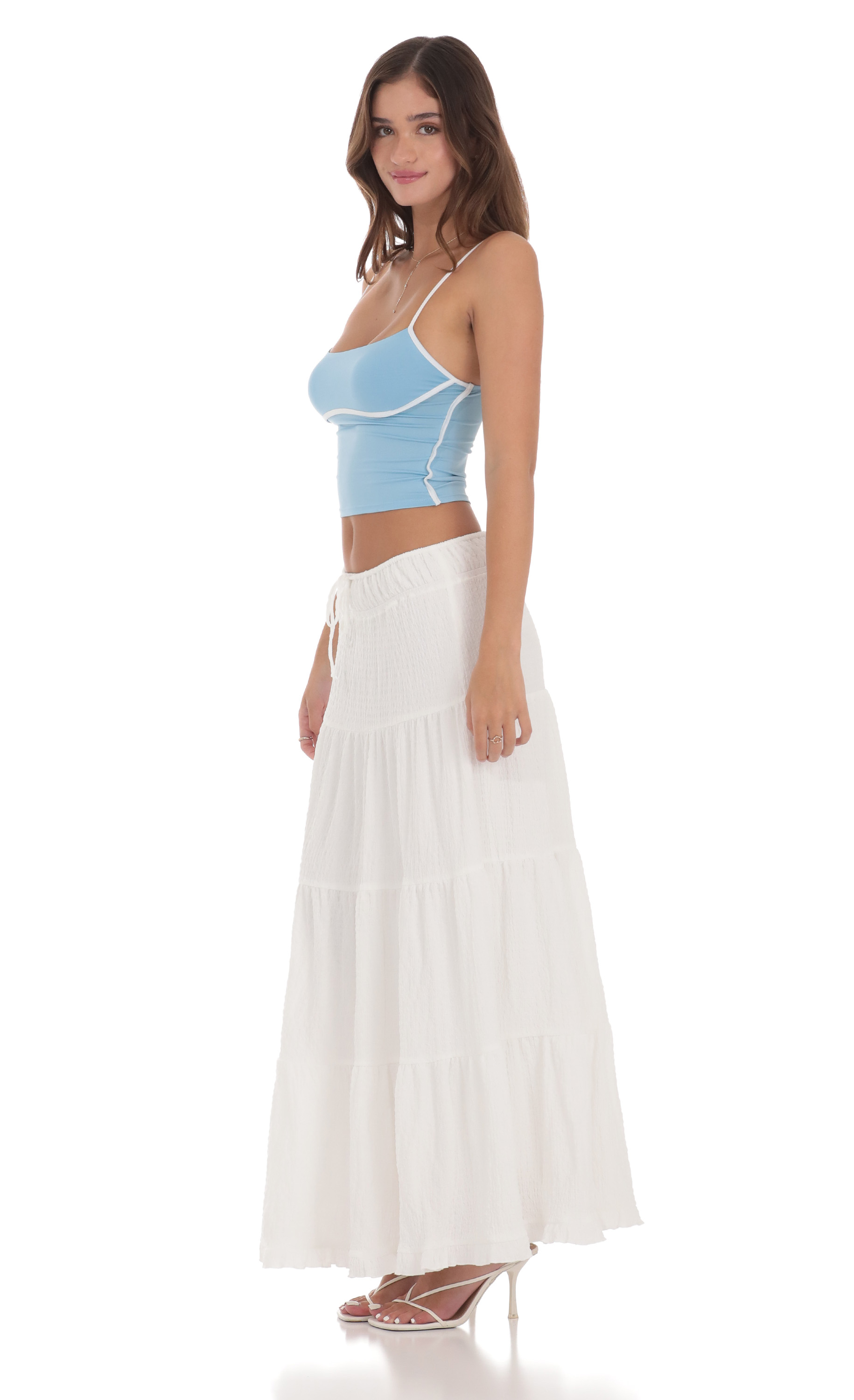 Drawstring Maxi Skirt in White-My Sky Diva