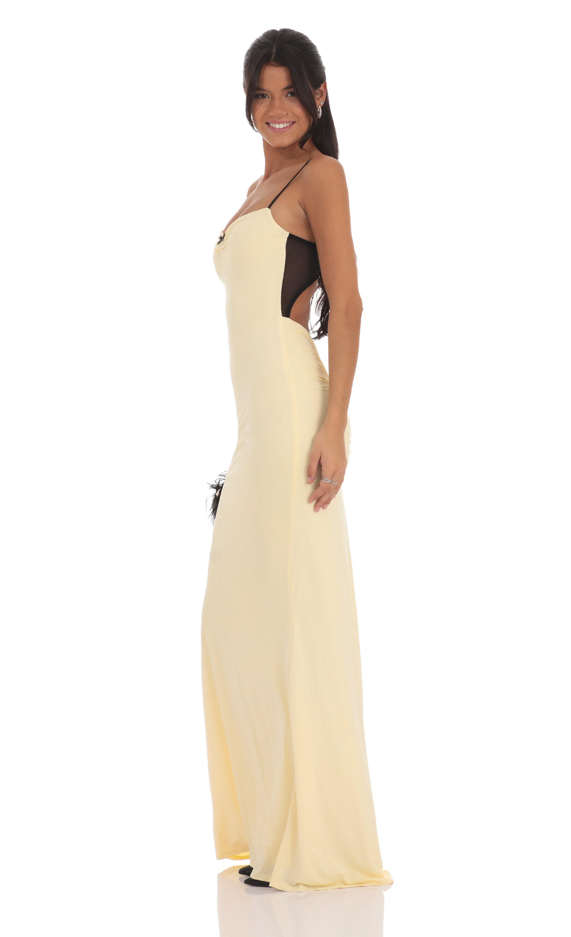 Open Back Two-Toned Maxi Dress in Yellow-My Sky Diva