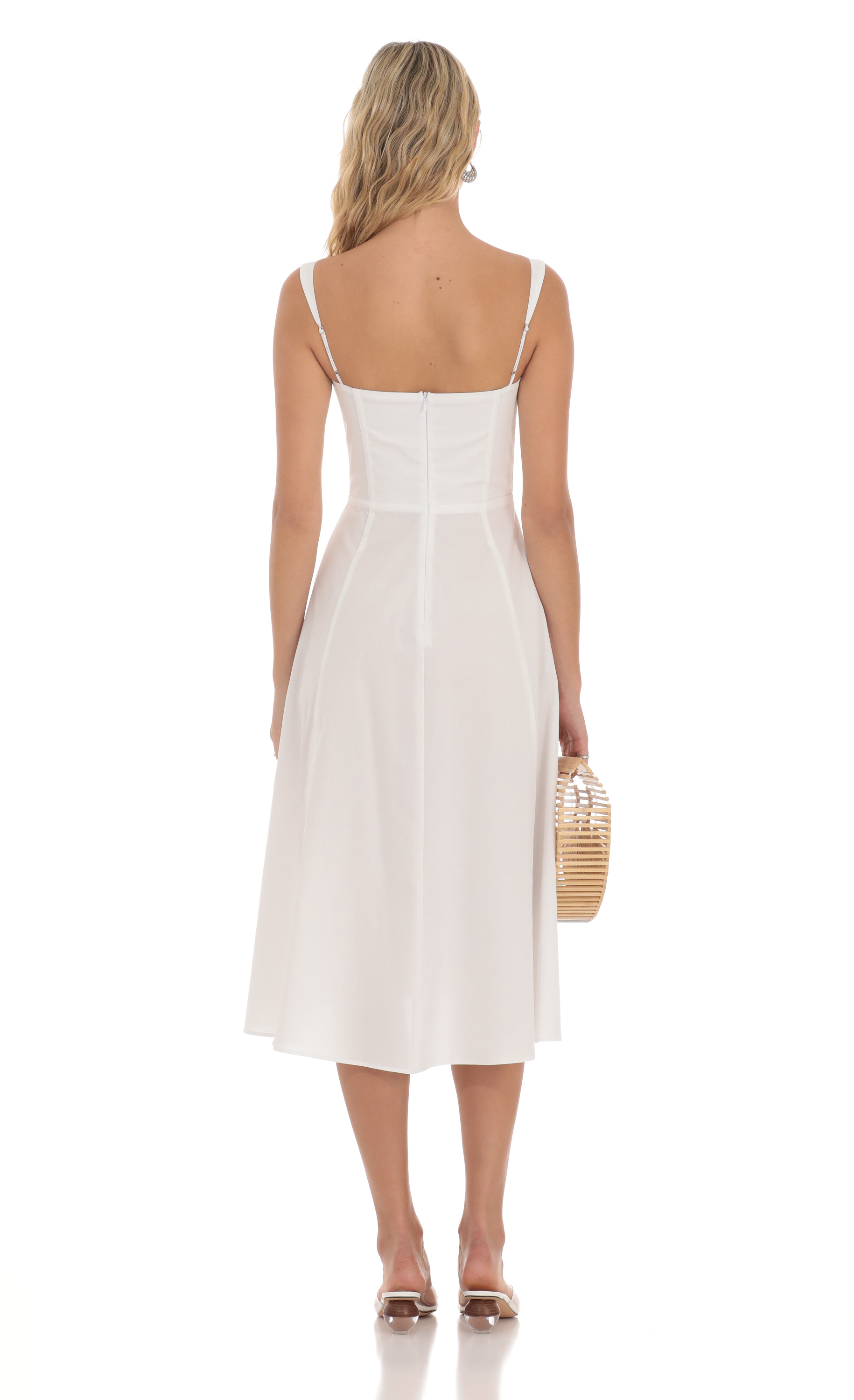 Corset A-line Midi Dress in White-My Sky Diva