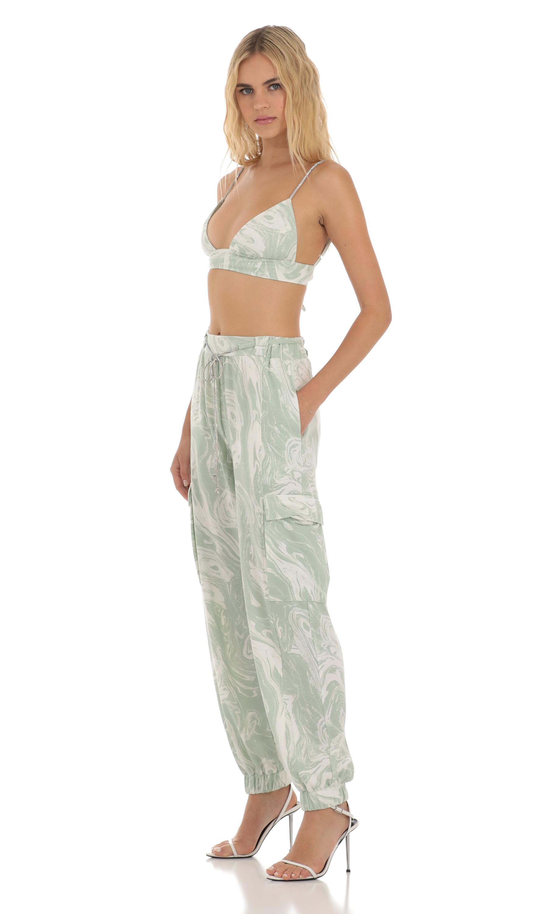 Rhinestone Two Piece Set in Green Swirl-My Sky Diva