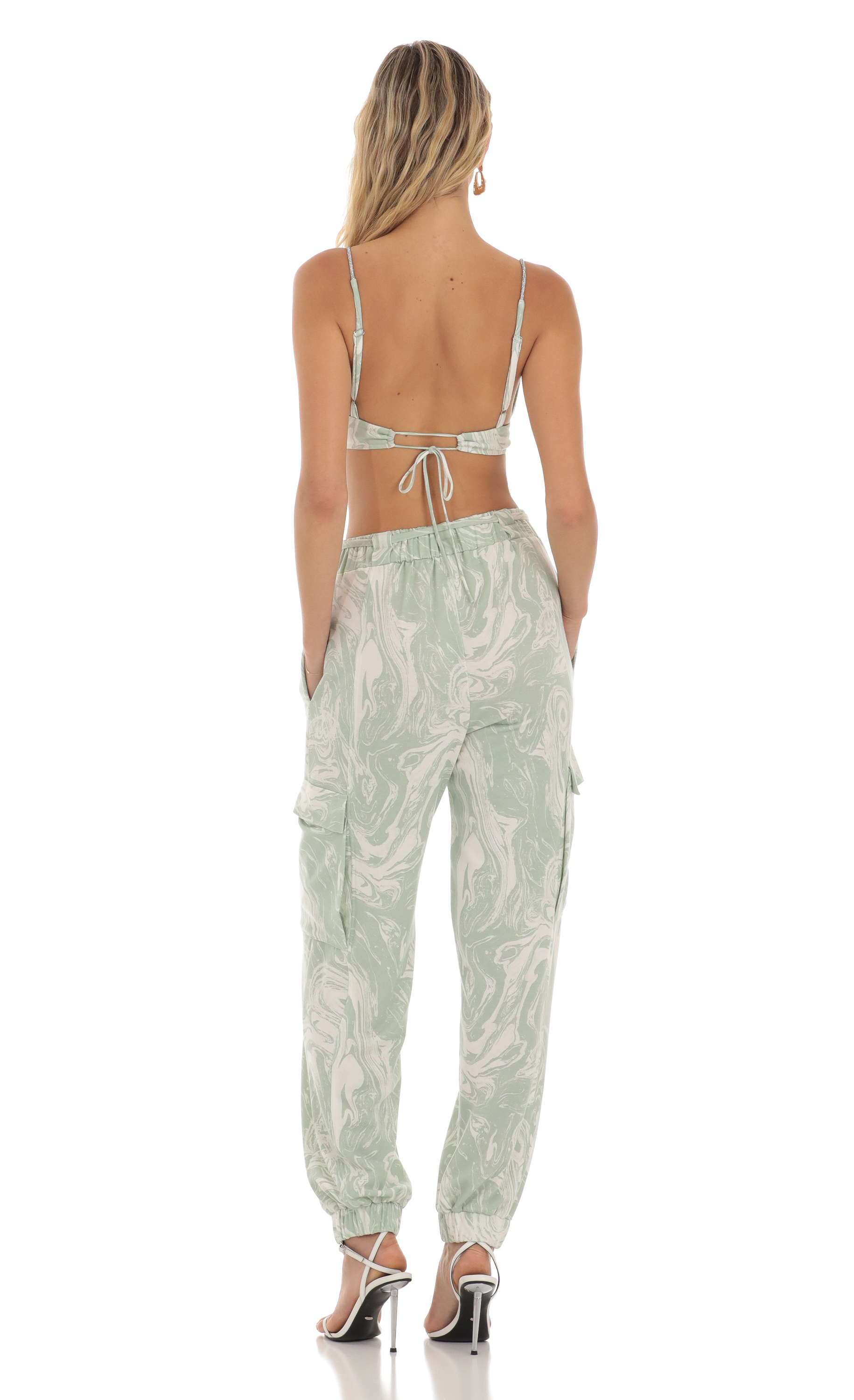 Rhinestone Two Piece Set in Green Swirl-My Sky Diva