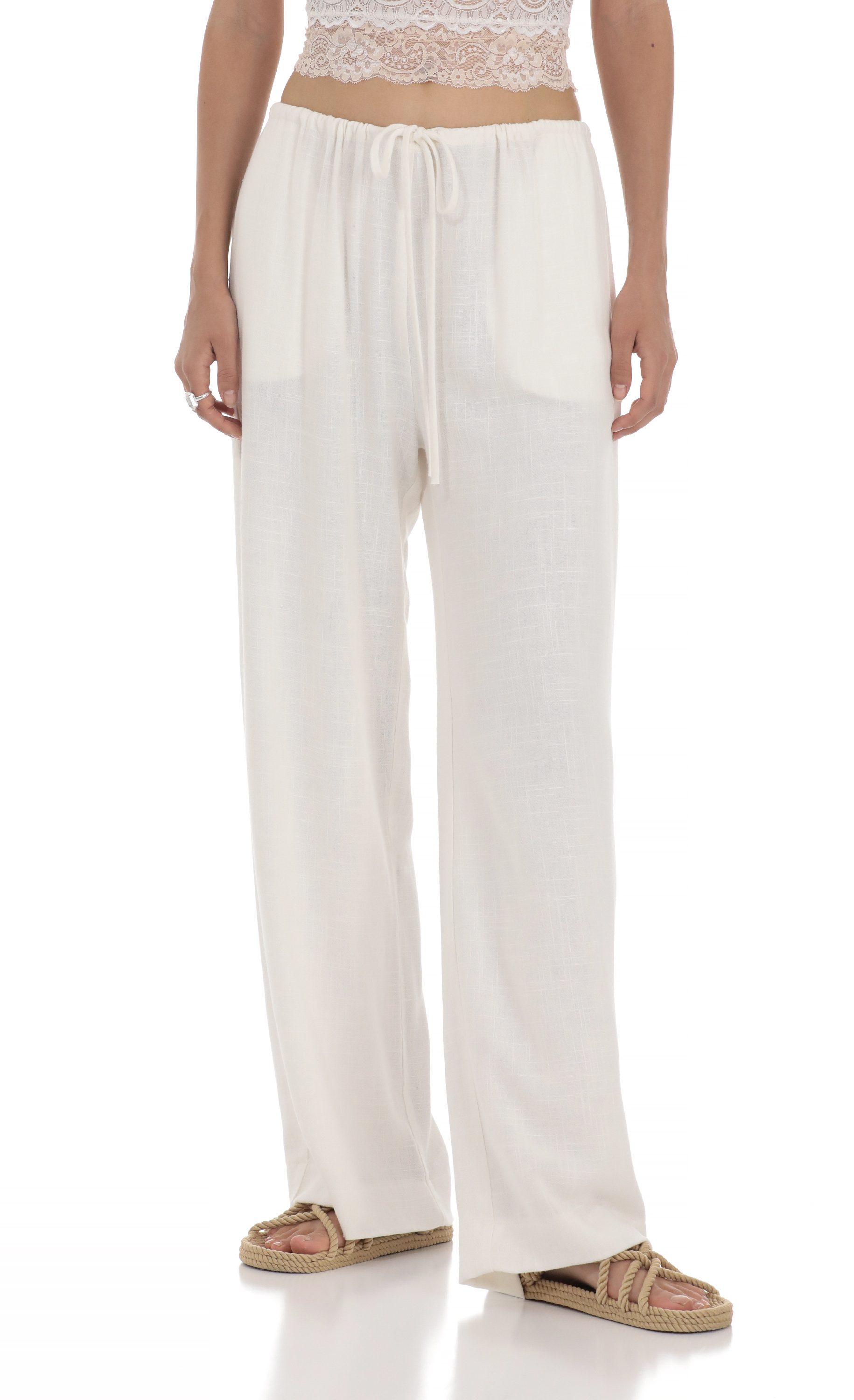 Linen Drawstring Pants in Cream-My Sky Diva