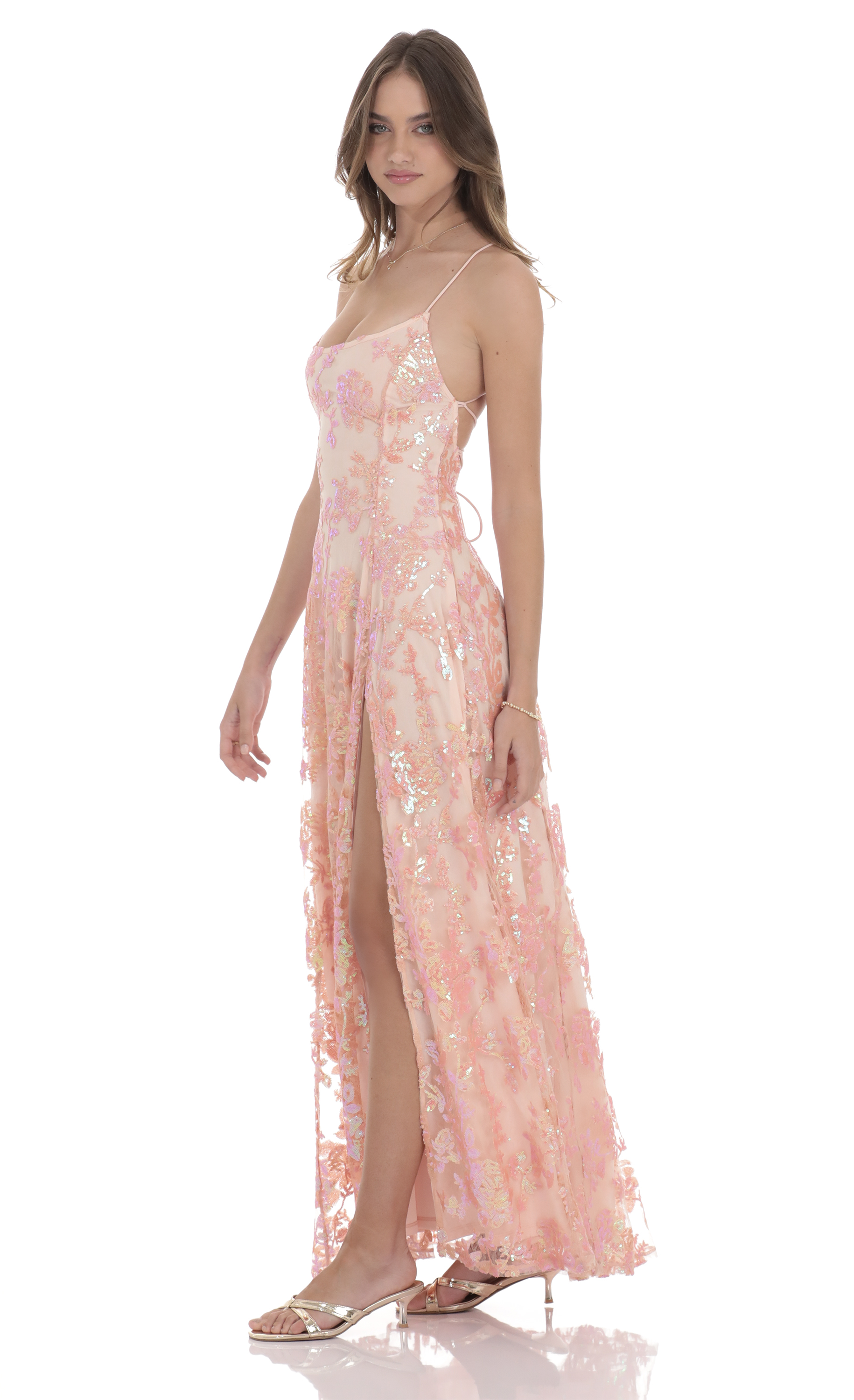 Sequin Embroidered Maxi Dress in Pink-My Sky Diva