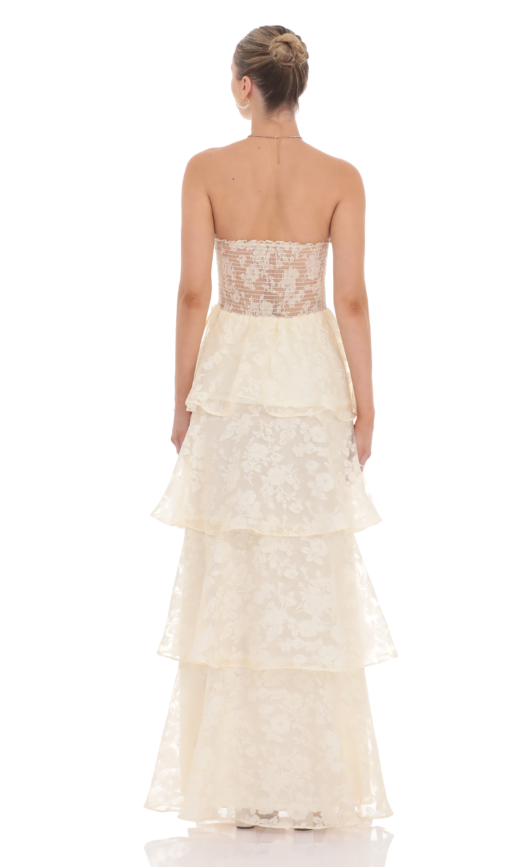 Floral Smocked Ruffle Maxi Dress in Cream-My Sky Diva