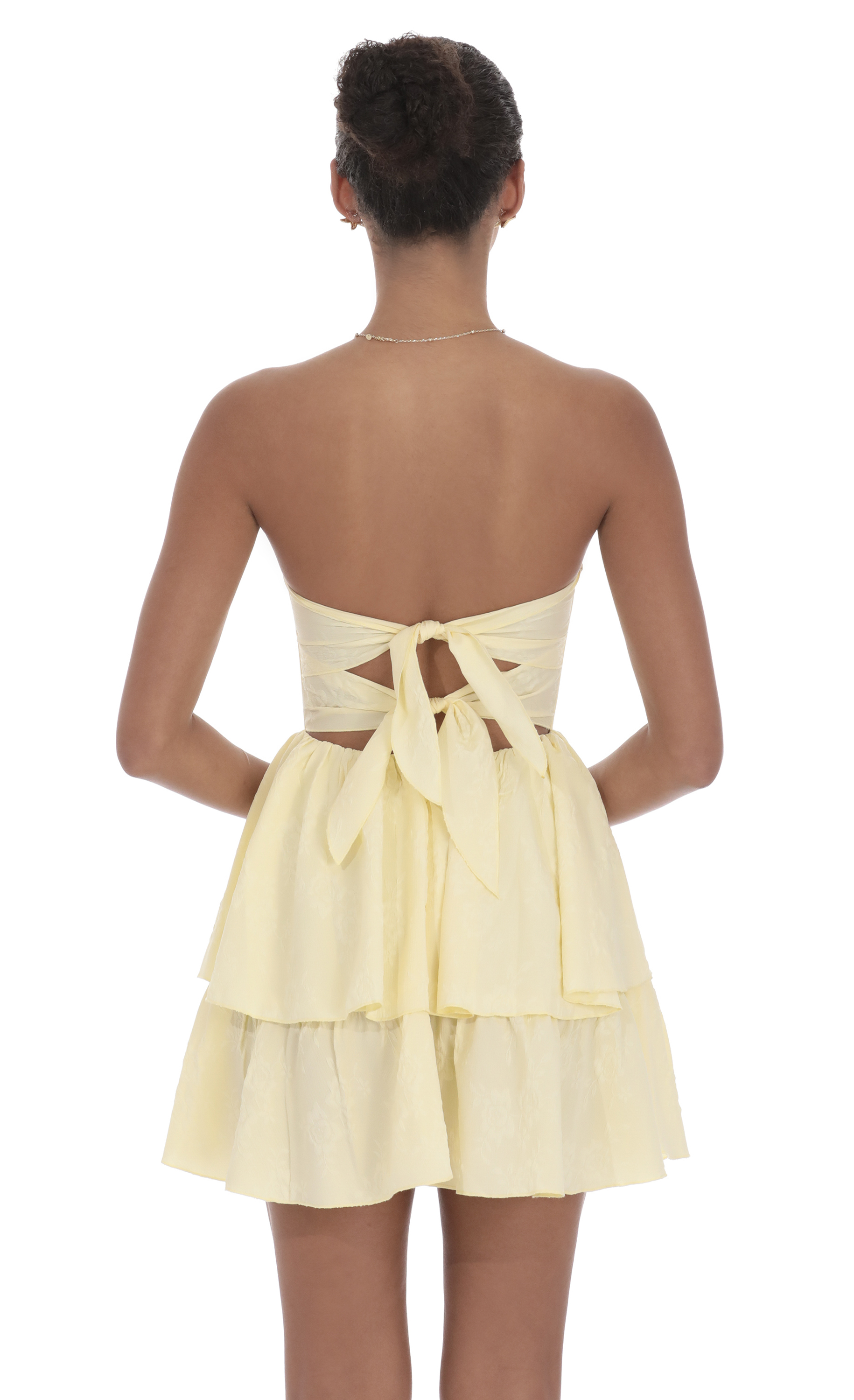 Jacquard Corset Mini Dress in Yellow-My Sky Diva