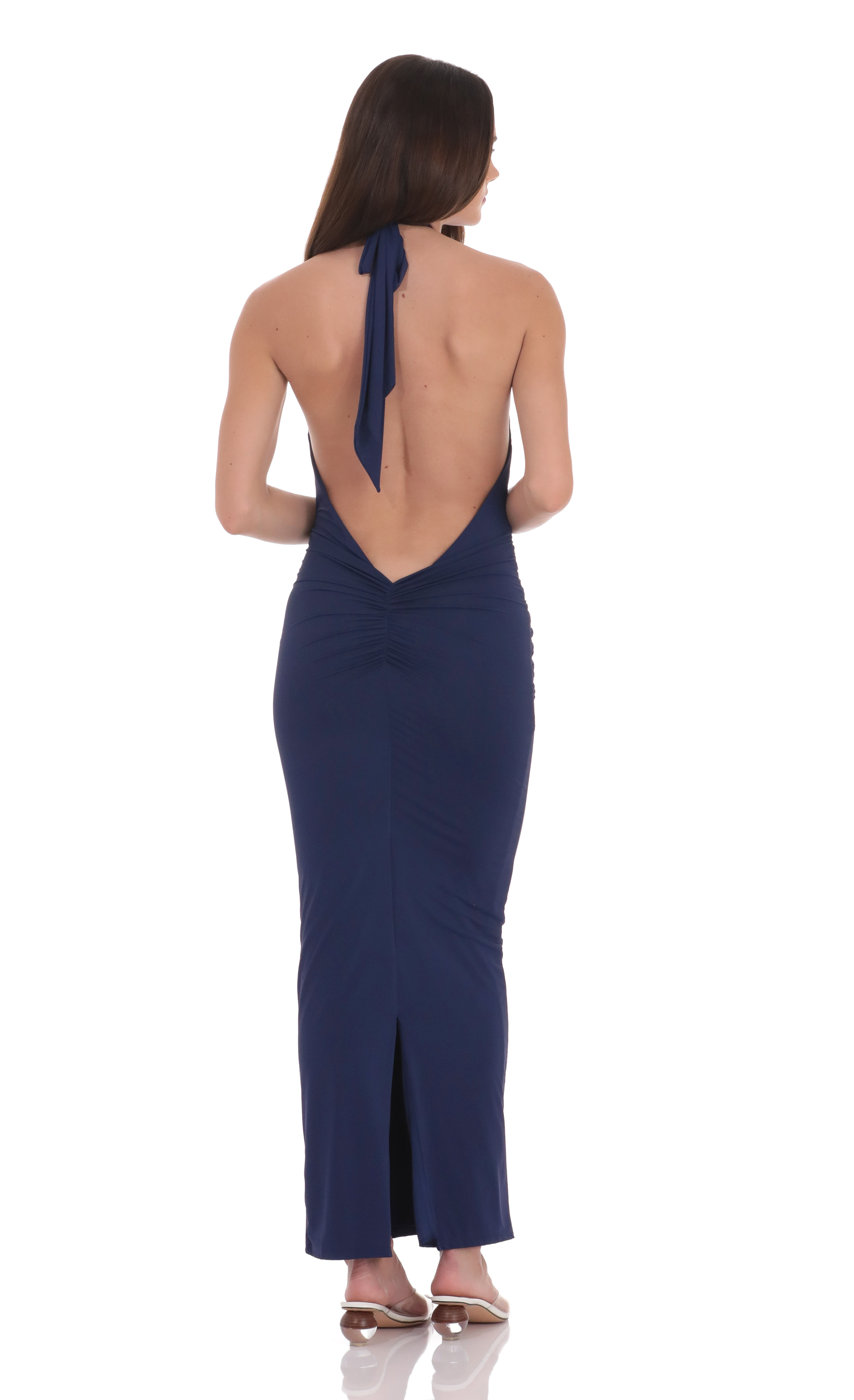 Keyhole Halter Maxi Dress in Navy-My Sky Diva