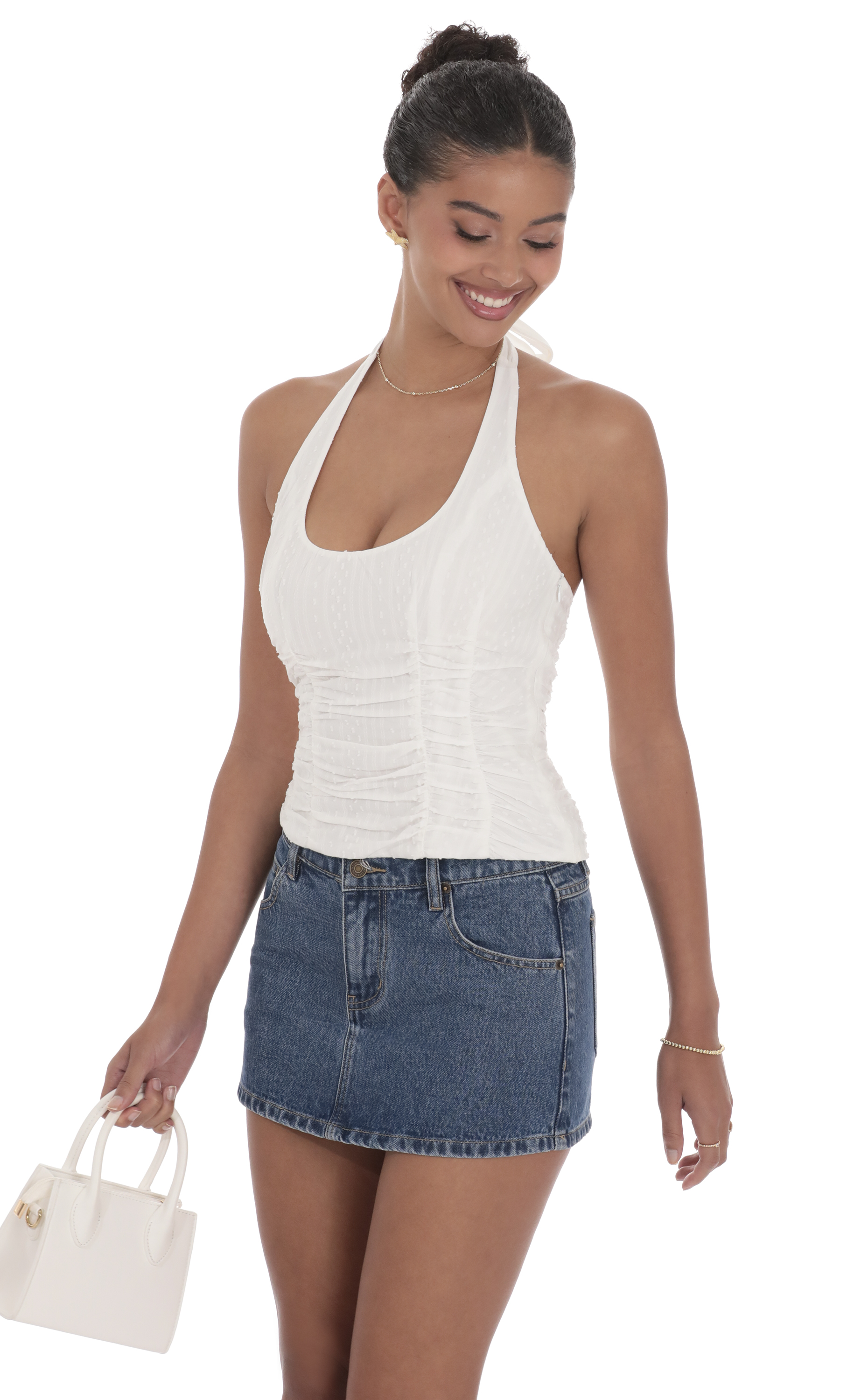 Dotted Halter Top in White-My Sky Diva