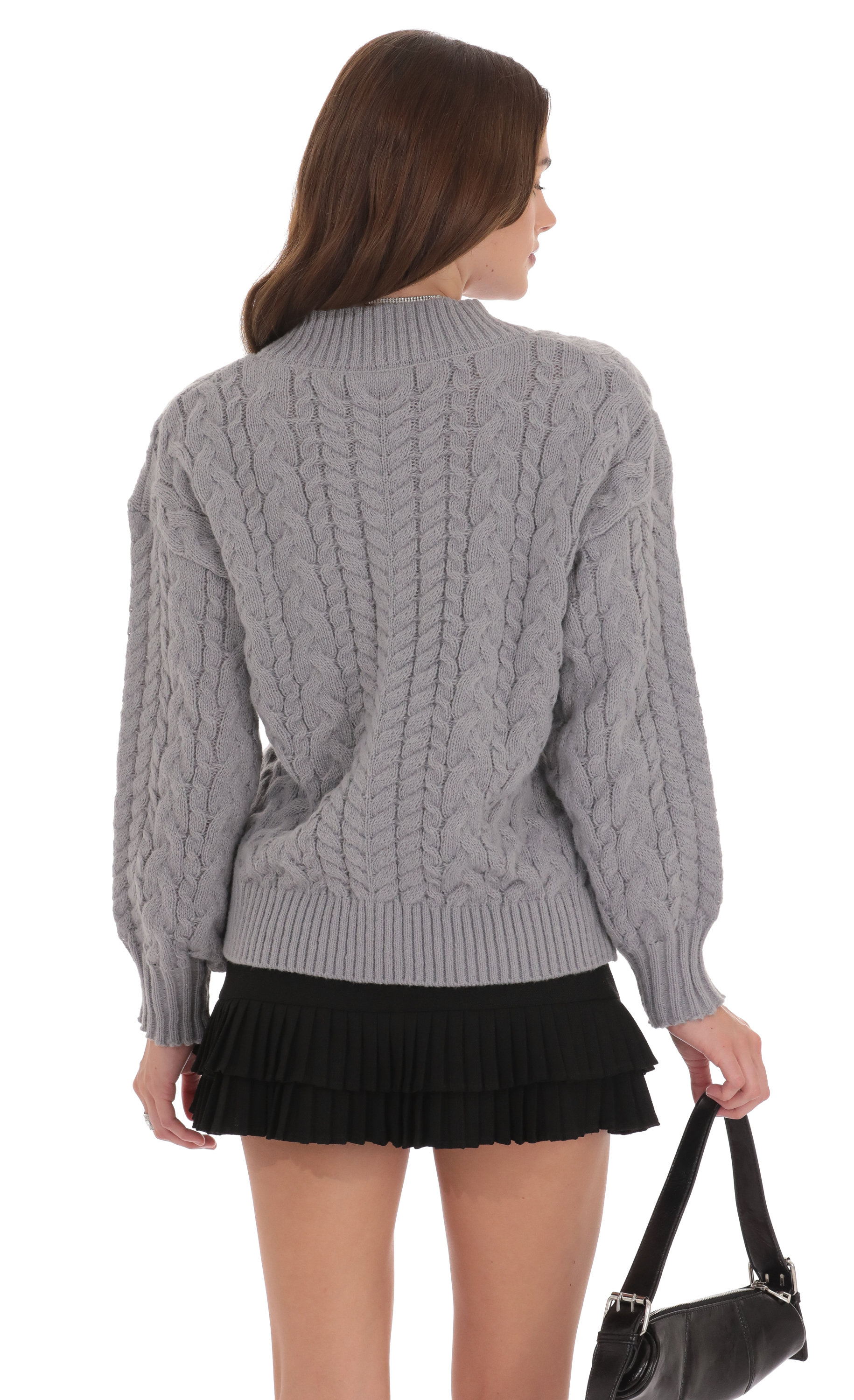 Cable Knit V-Neck Jumper in Grey-My Sky Diva