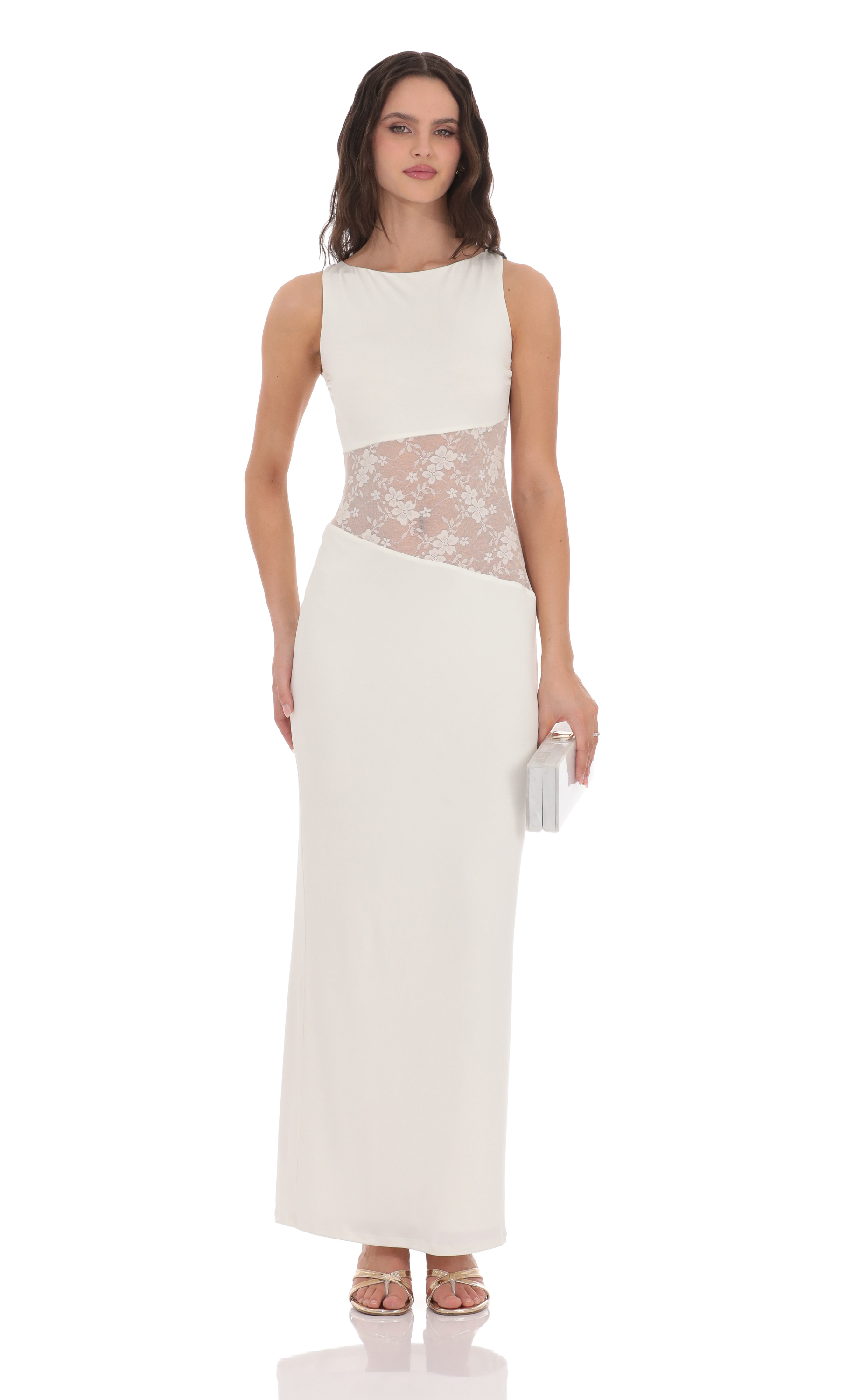 Lace Cutout Maxi Dress in White-My Sky Diva