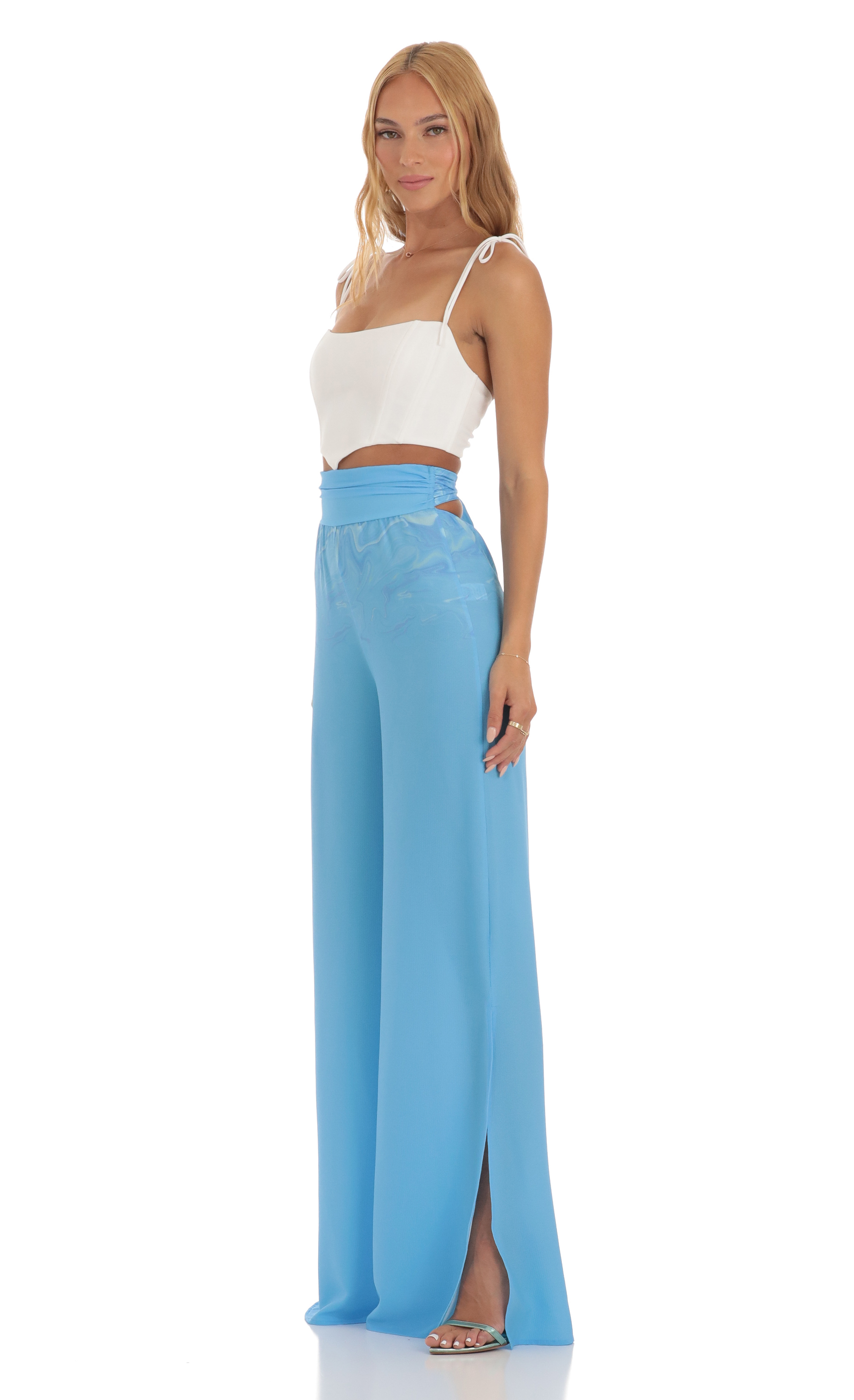 Swirl Wide Leg Pants in Blue-My Sky Diva
