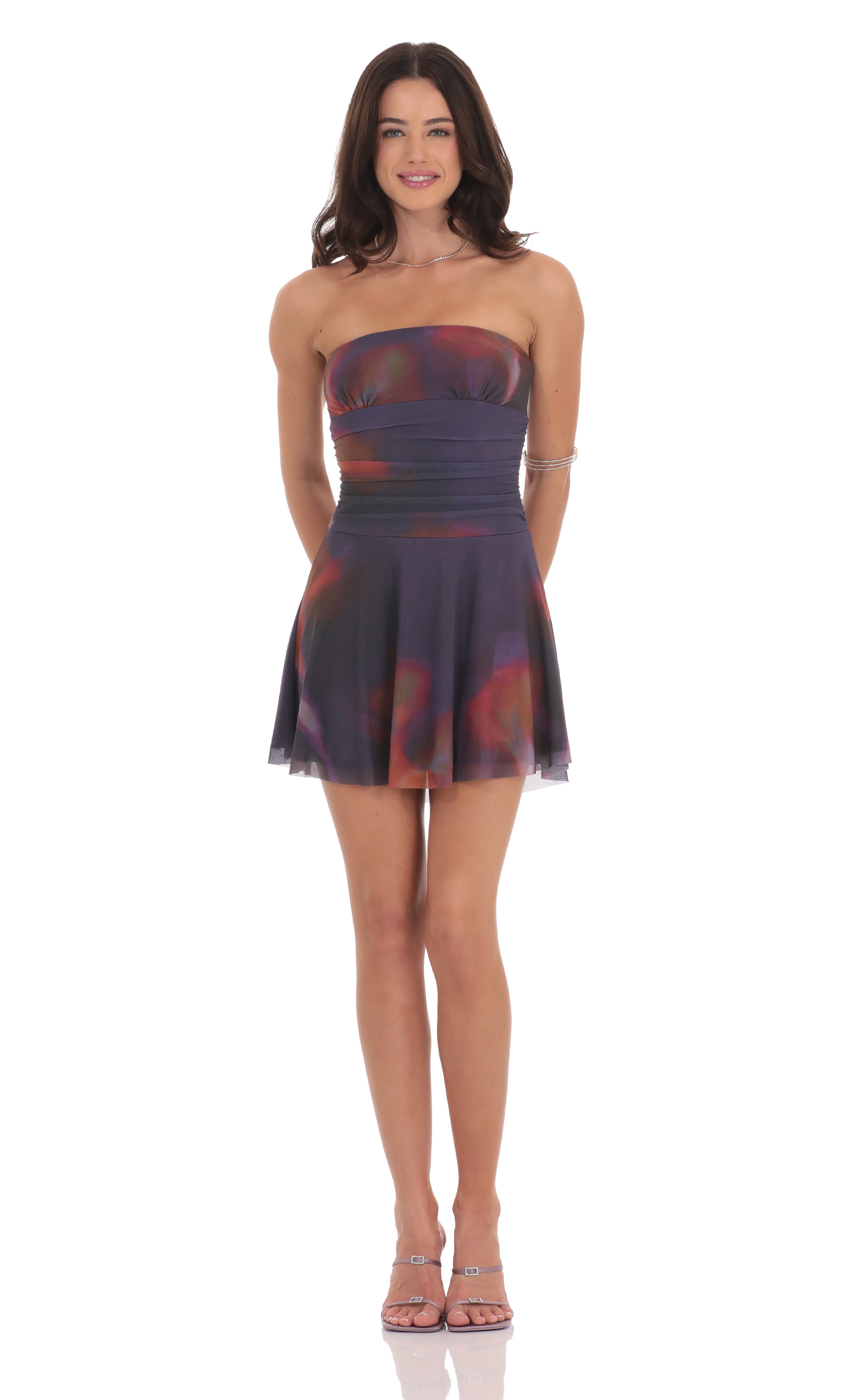 Mesh Print Fit and Flare Dress in Purple-My Sky Diva
