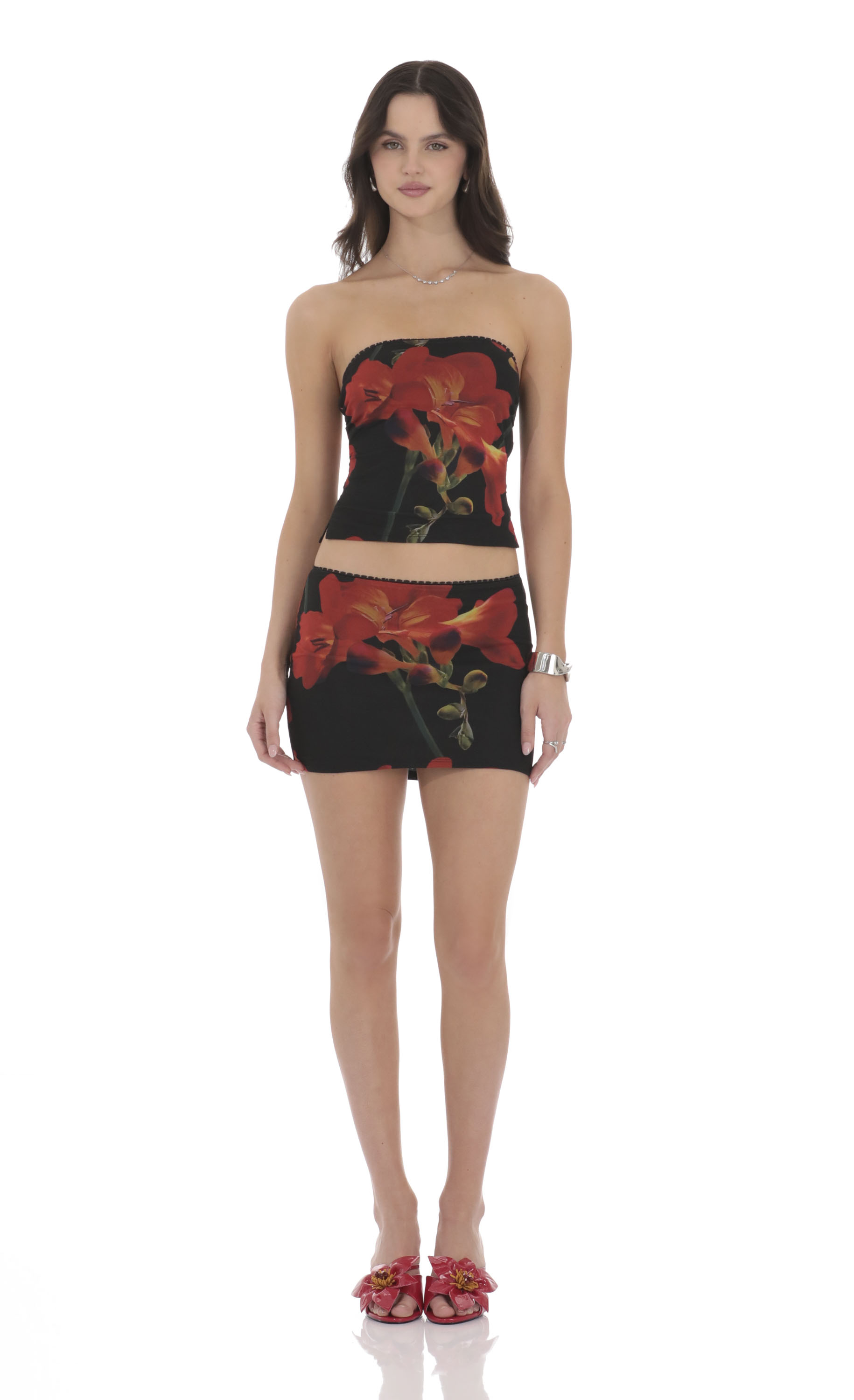 Mesh Floral Tube Top in Black-My Sky Diva