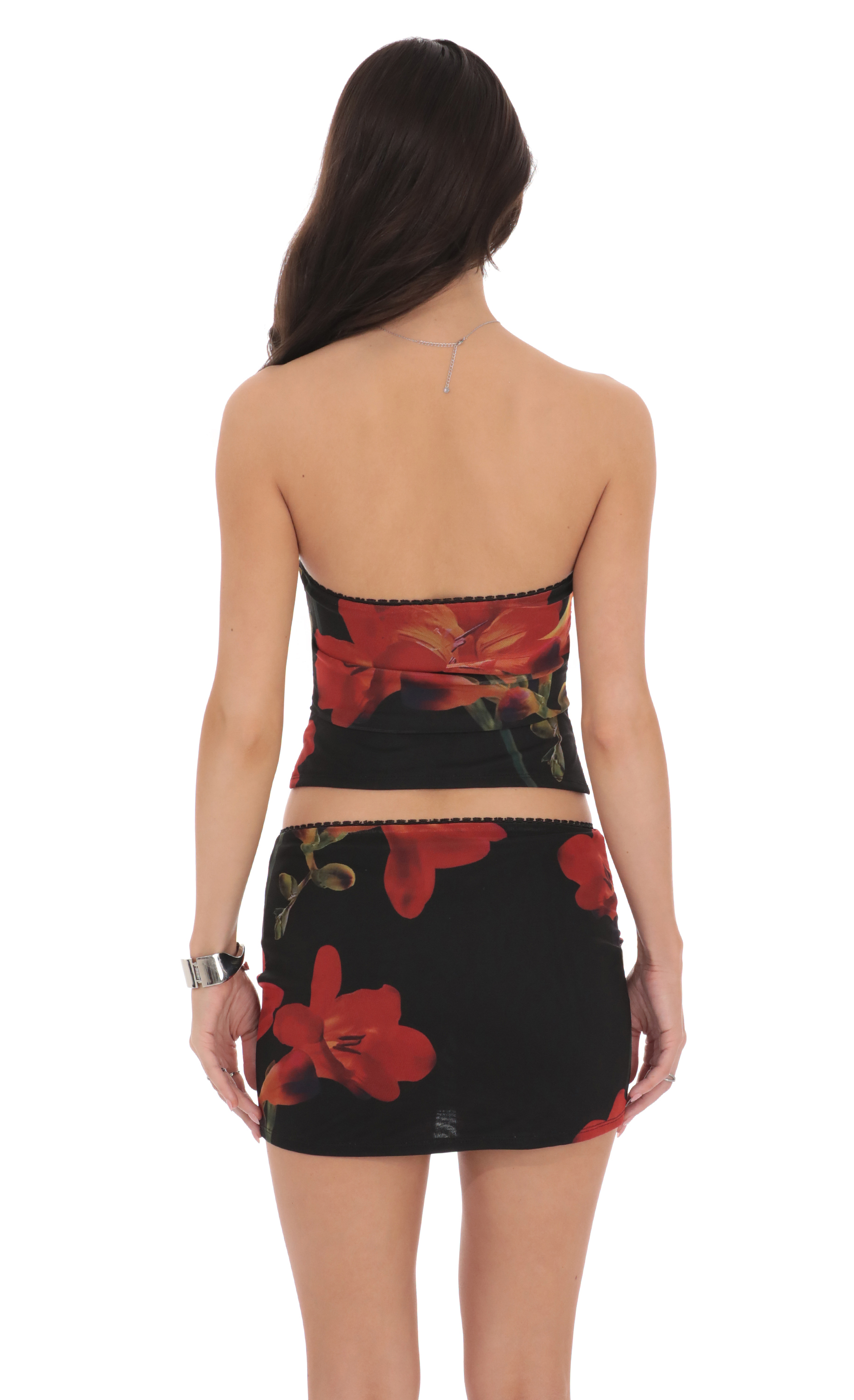 Mesh Floral Tube Top in Black-My Sky Diva