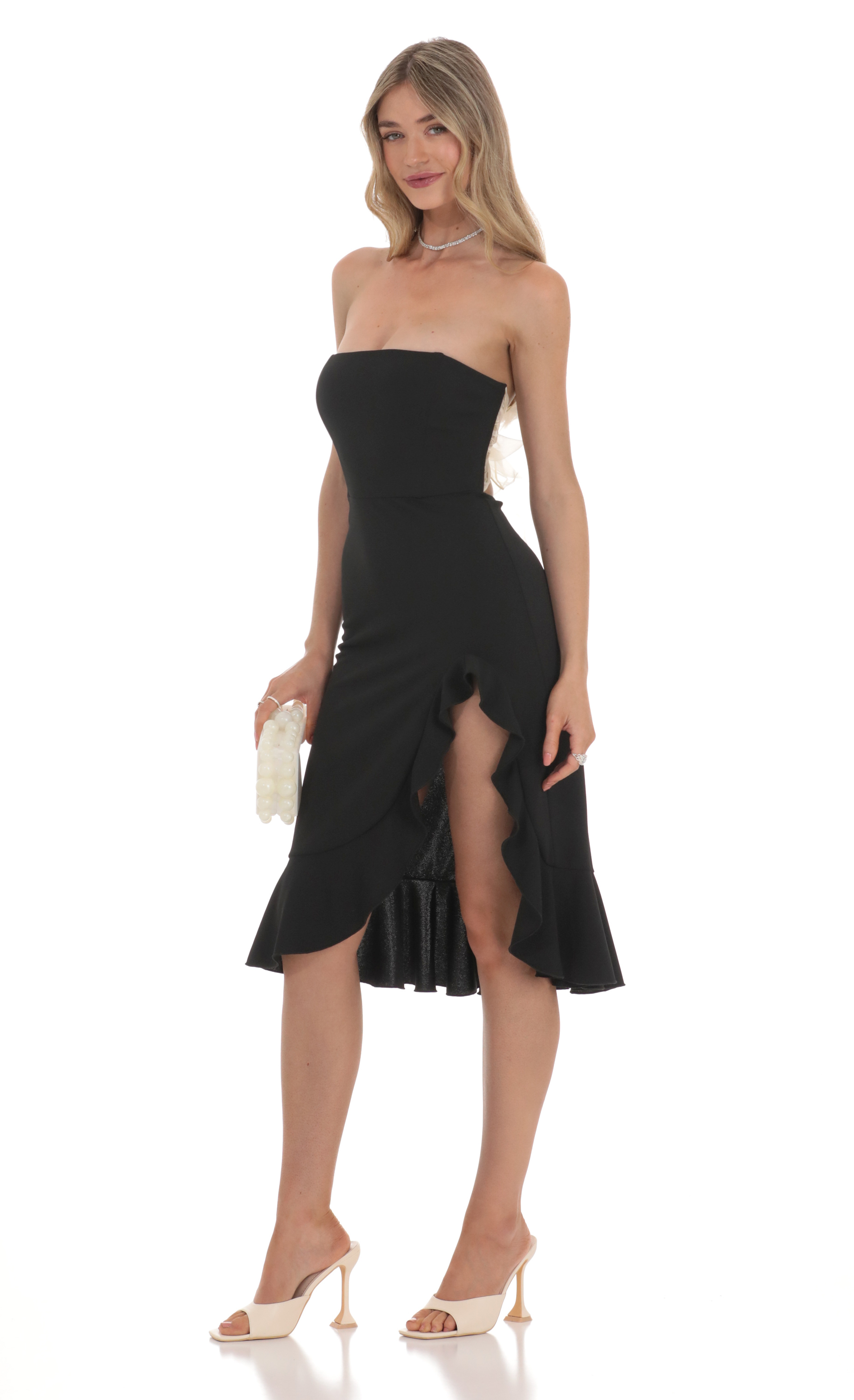 Strapless Back Bow Midi Dress in Black-My Sky Diva