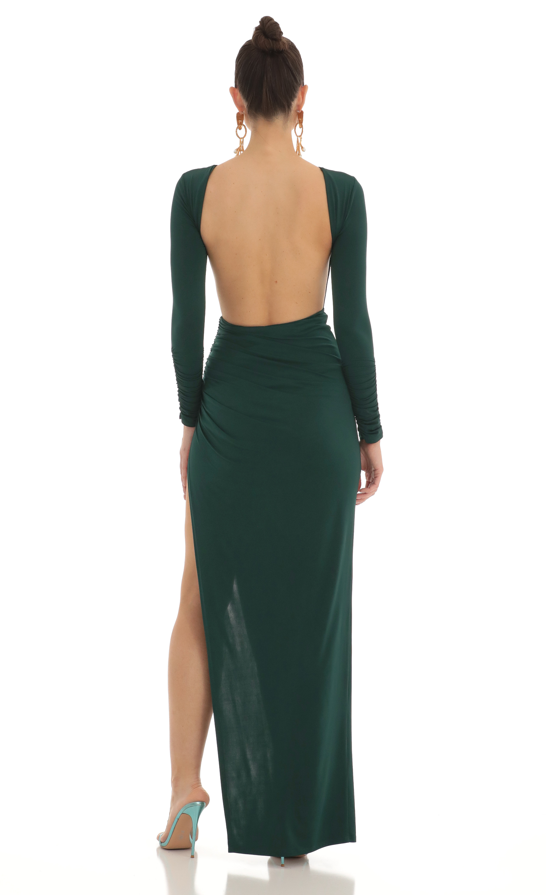 Open Back Maxi Dress in Green-My Sky Diva