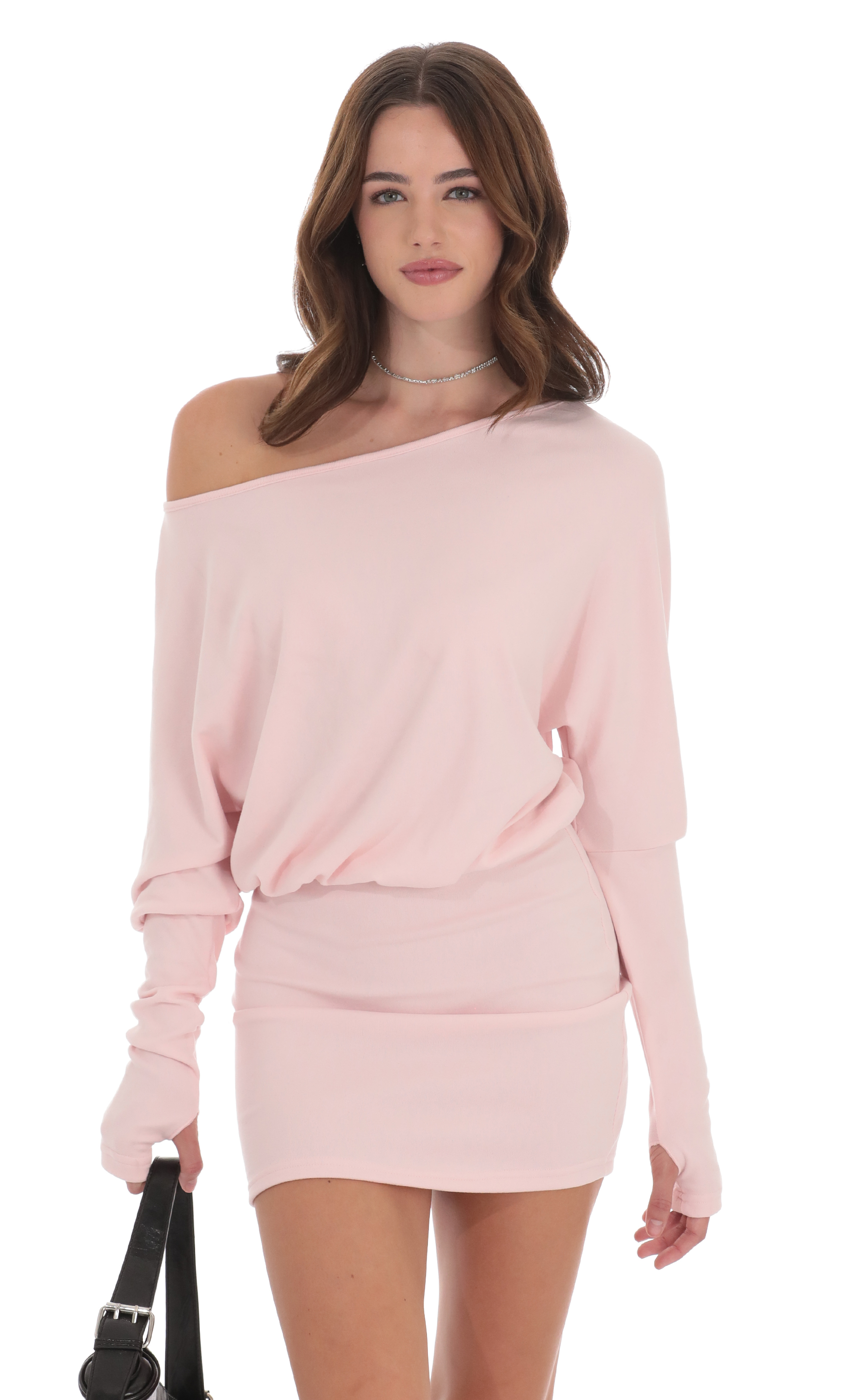 Off Shoulder Pencil Skirt Dress in Pink-My Sky Diva
