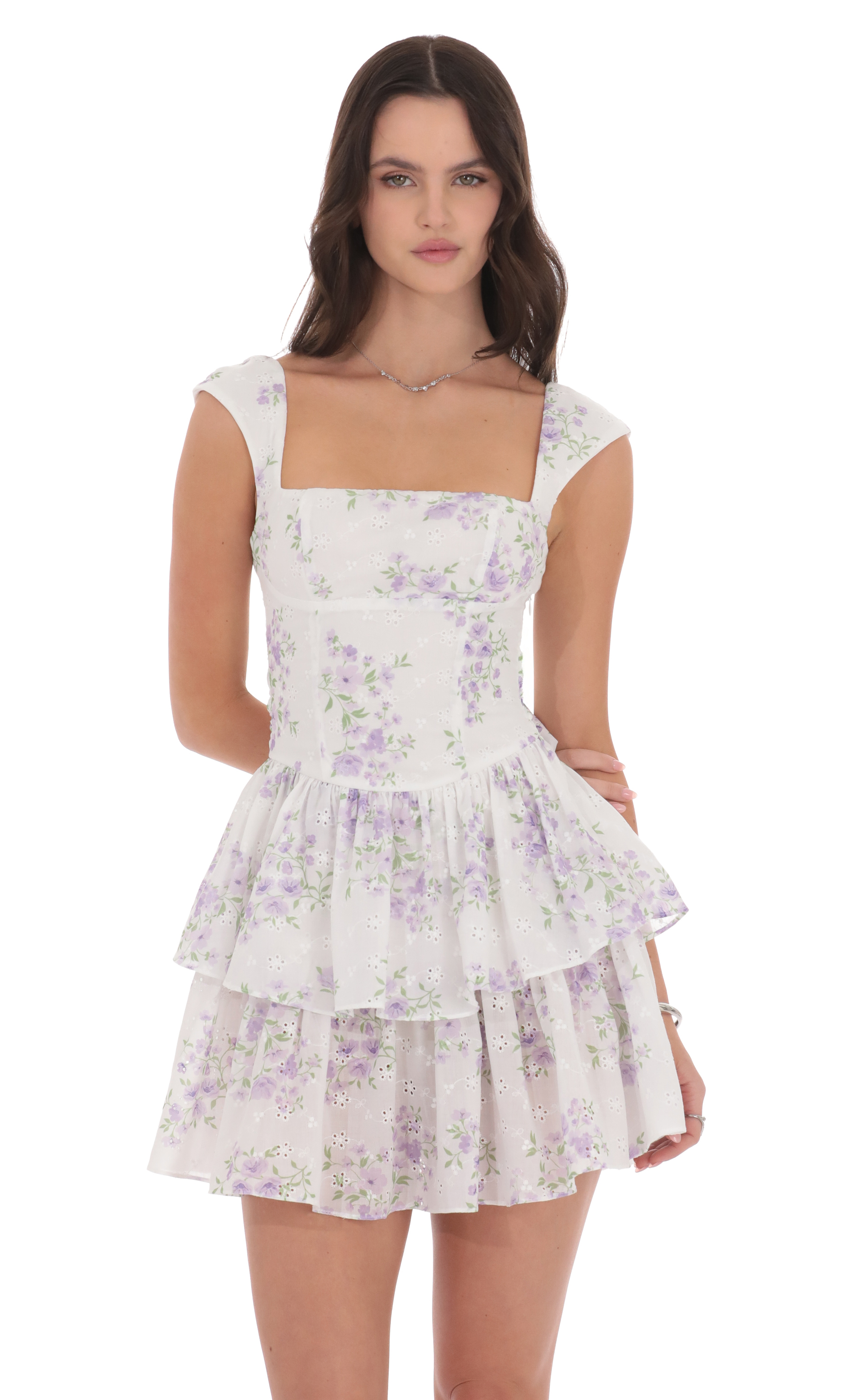 Floral Ruffle Cap Sleeve Dress in White-My Sky Diva