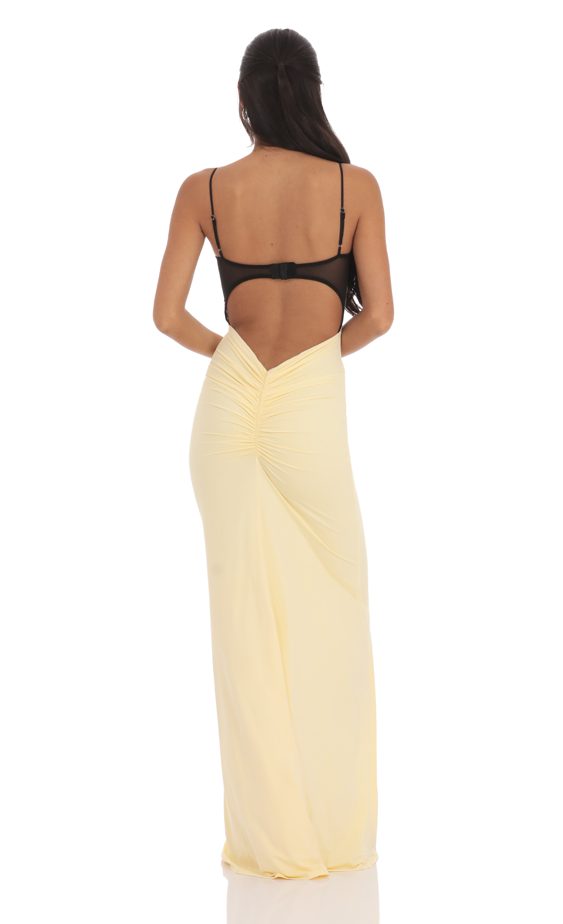 Open Back Two-Toned Maxi Dress in Yellow-My Sky Diva