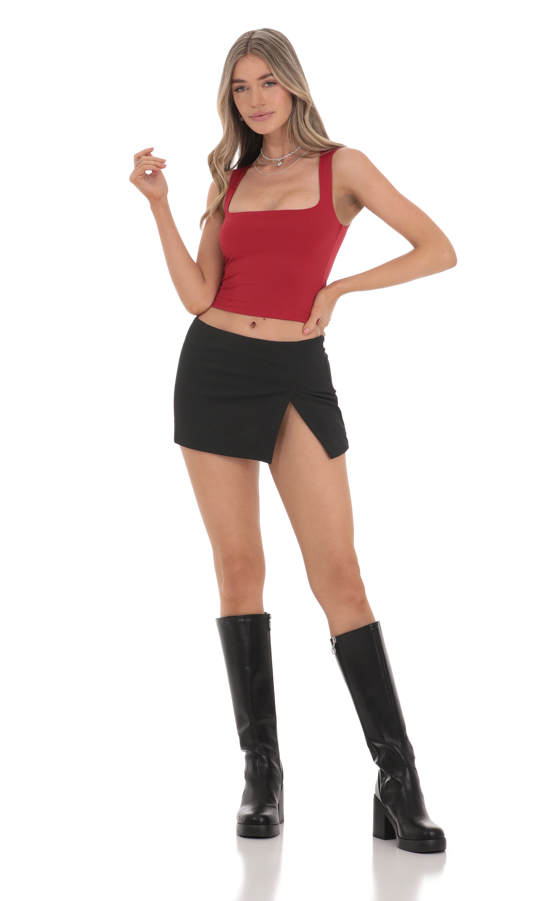 High Slit Mini Skirt in Black-My Sky Diva