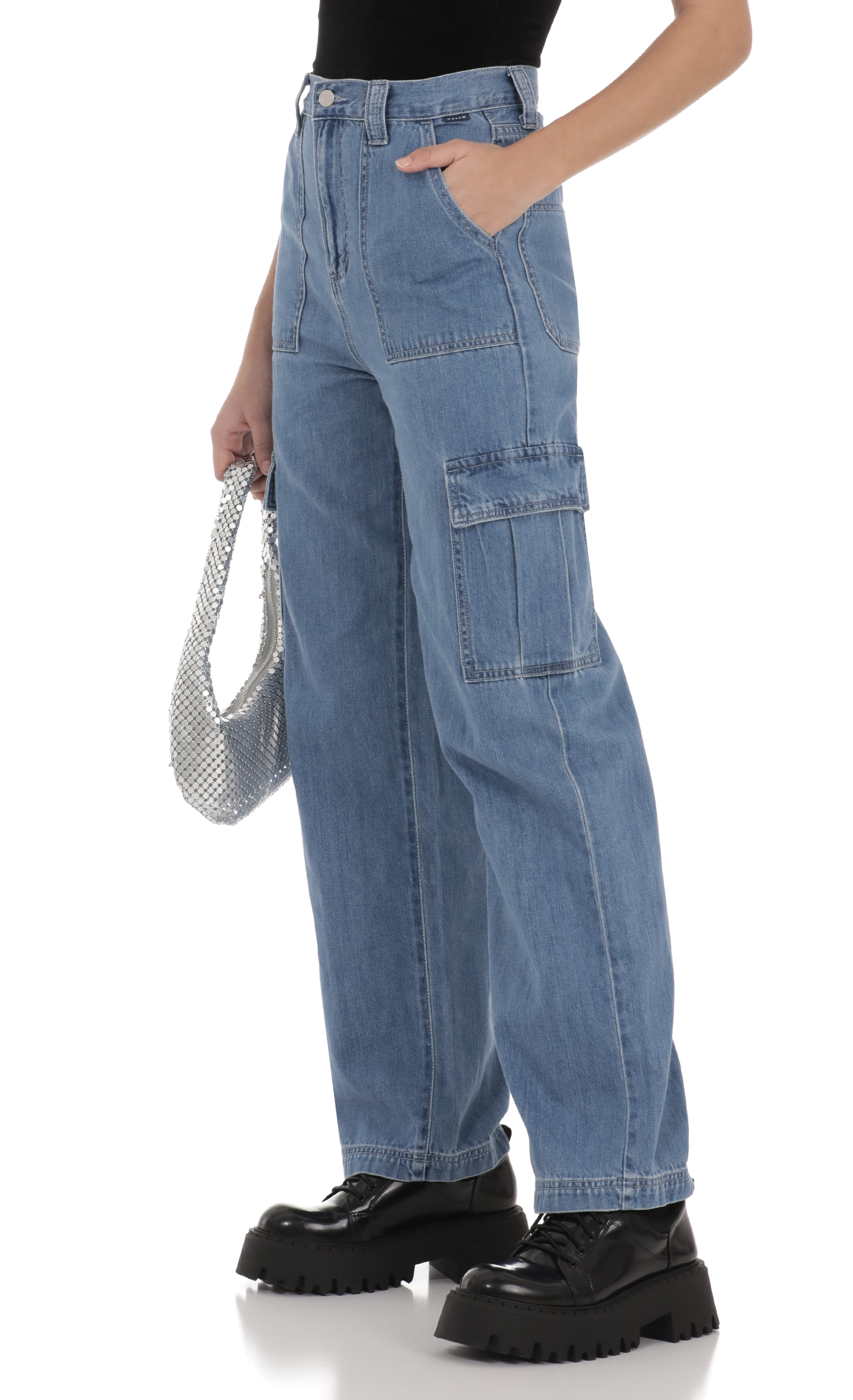 Wide Leg Cargo Jeans in Light Denim-My Sky Diva