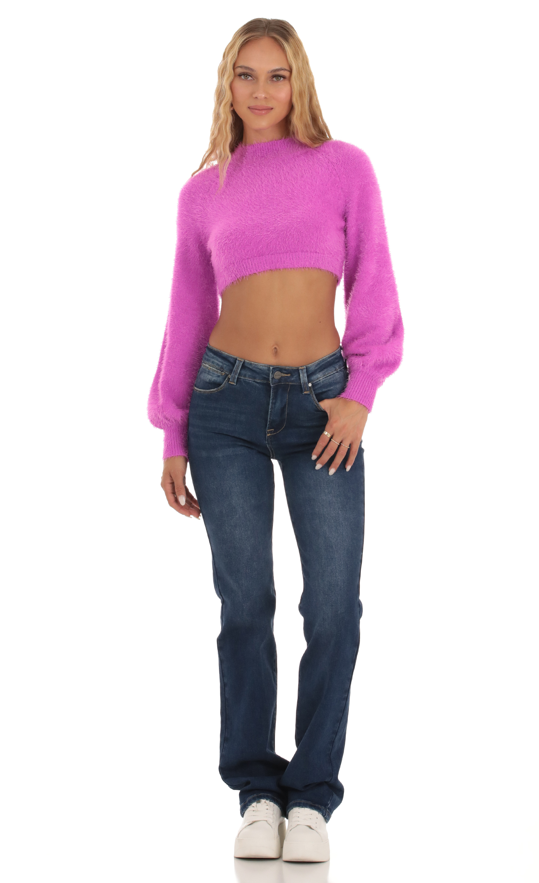 Knit Mock Neck Jumper in Magenta-My Sky Diva