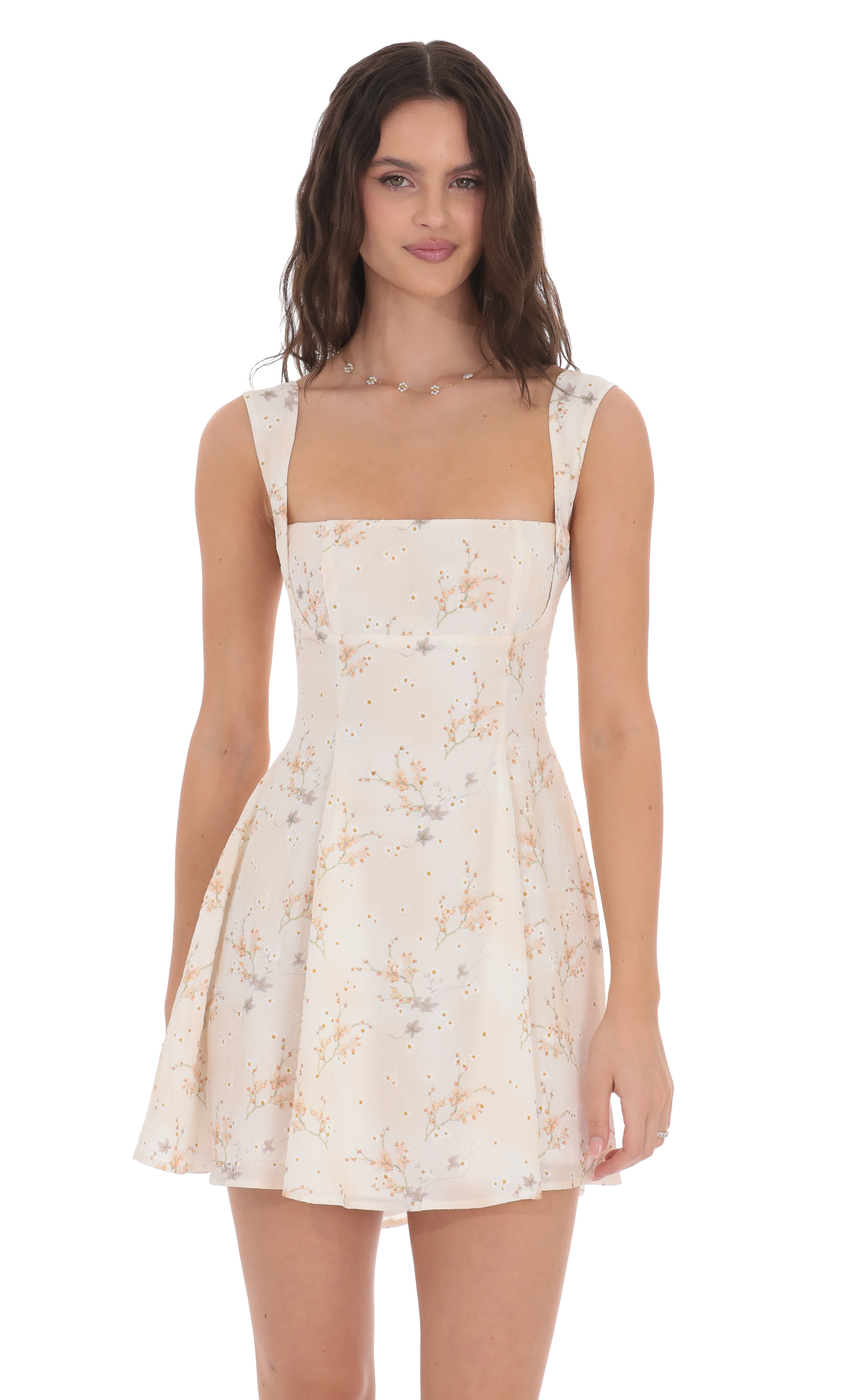 Floral Fit and Flare Dress in Cream Swirl-My Sky Diva
