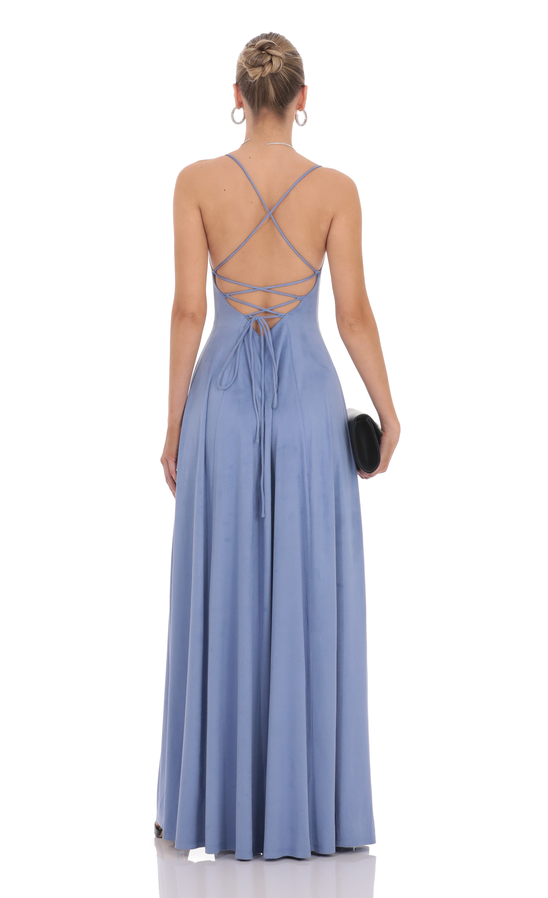 Suede Flowy Maxi Dress in Sky Blue-My Sky Diva