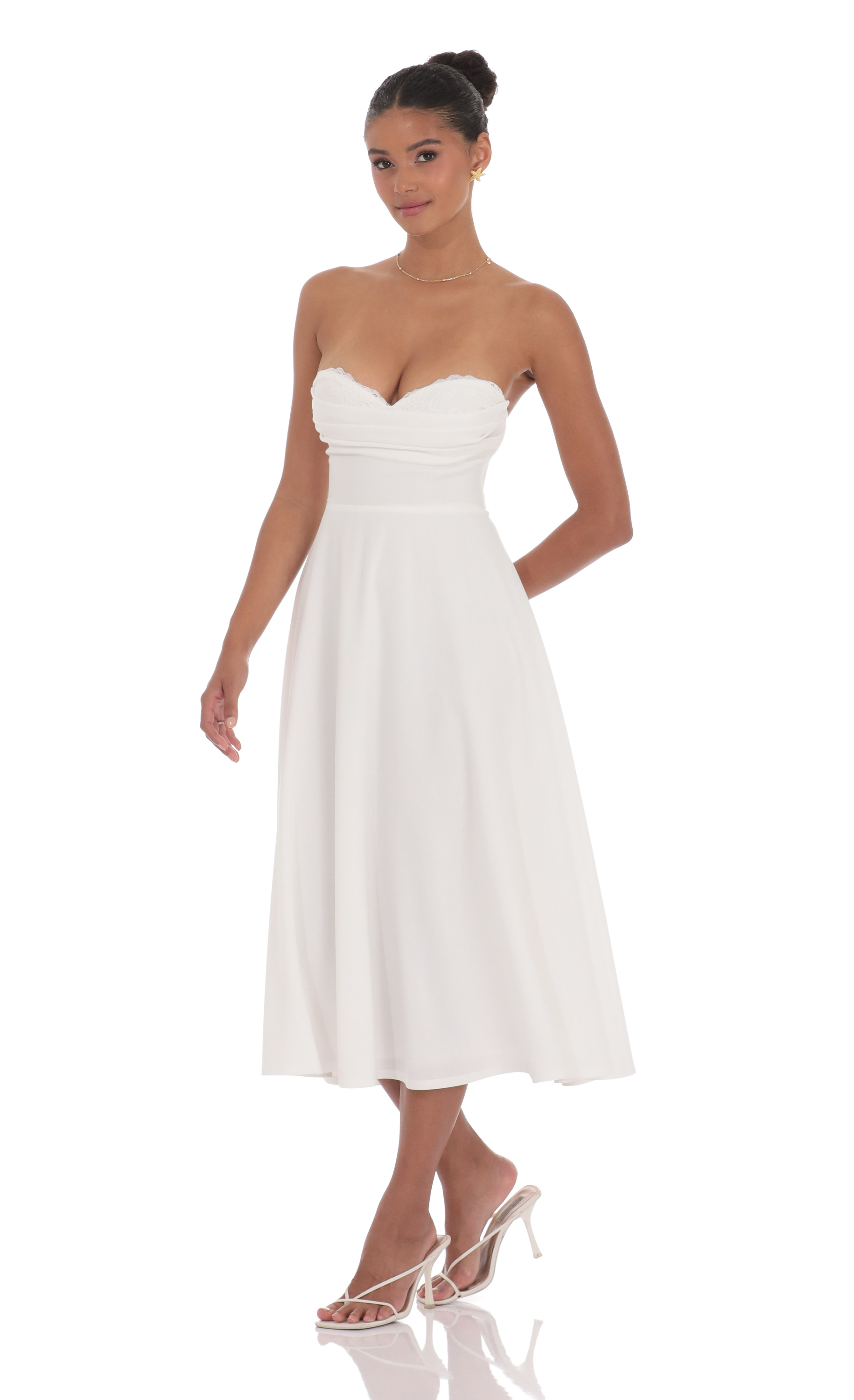 Lace Bust A-Line Midi Dress in White-My Sky Diva