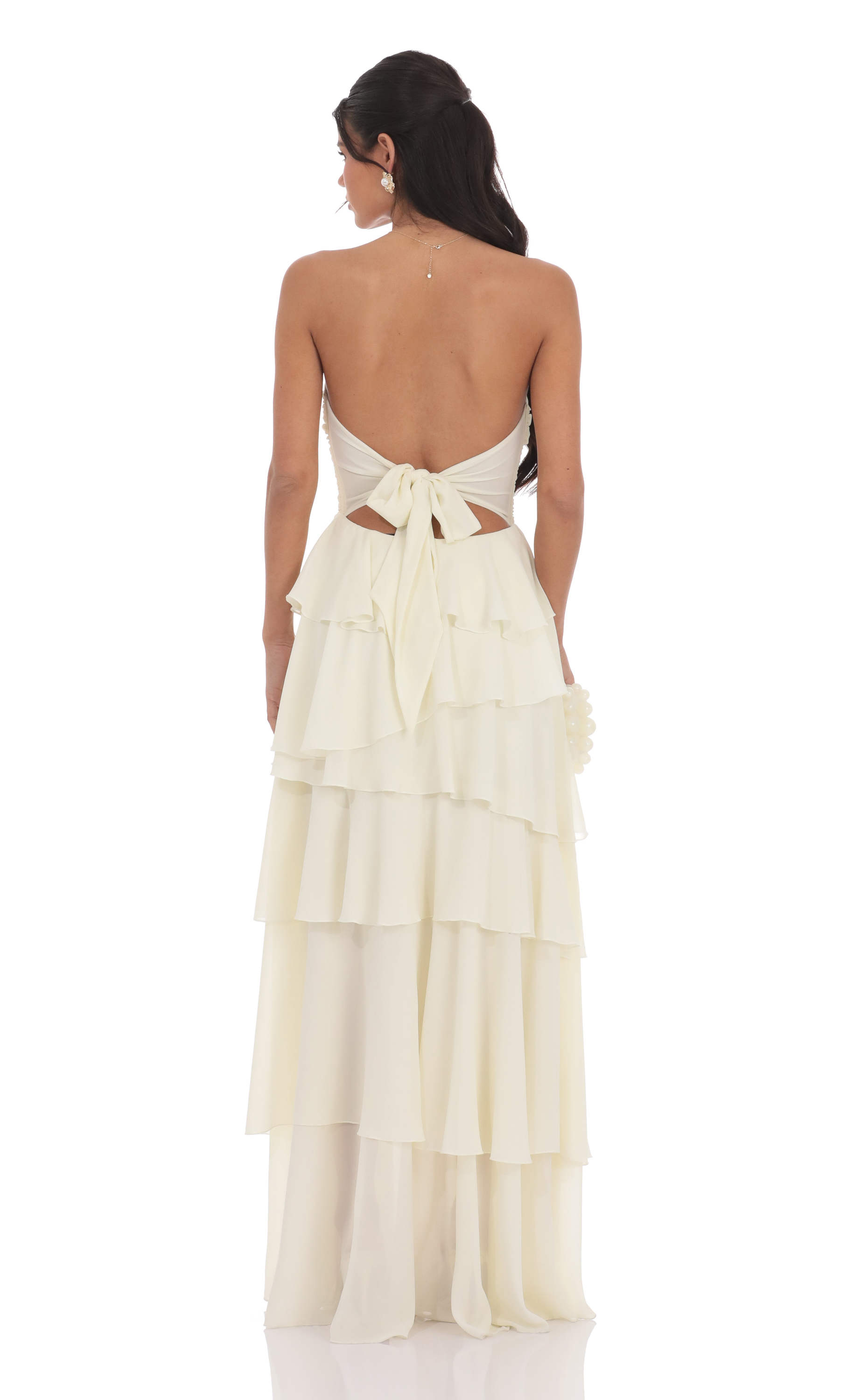 Corset Ruffle Strapless Maxi Dress in Pastel Yellow-My Sky Diva