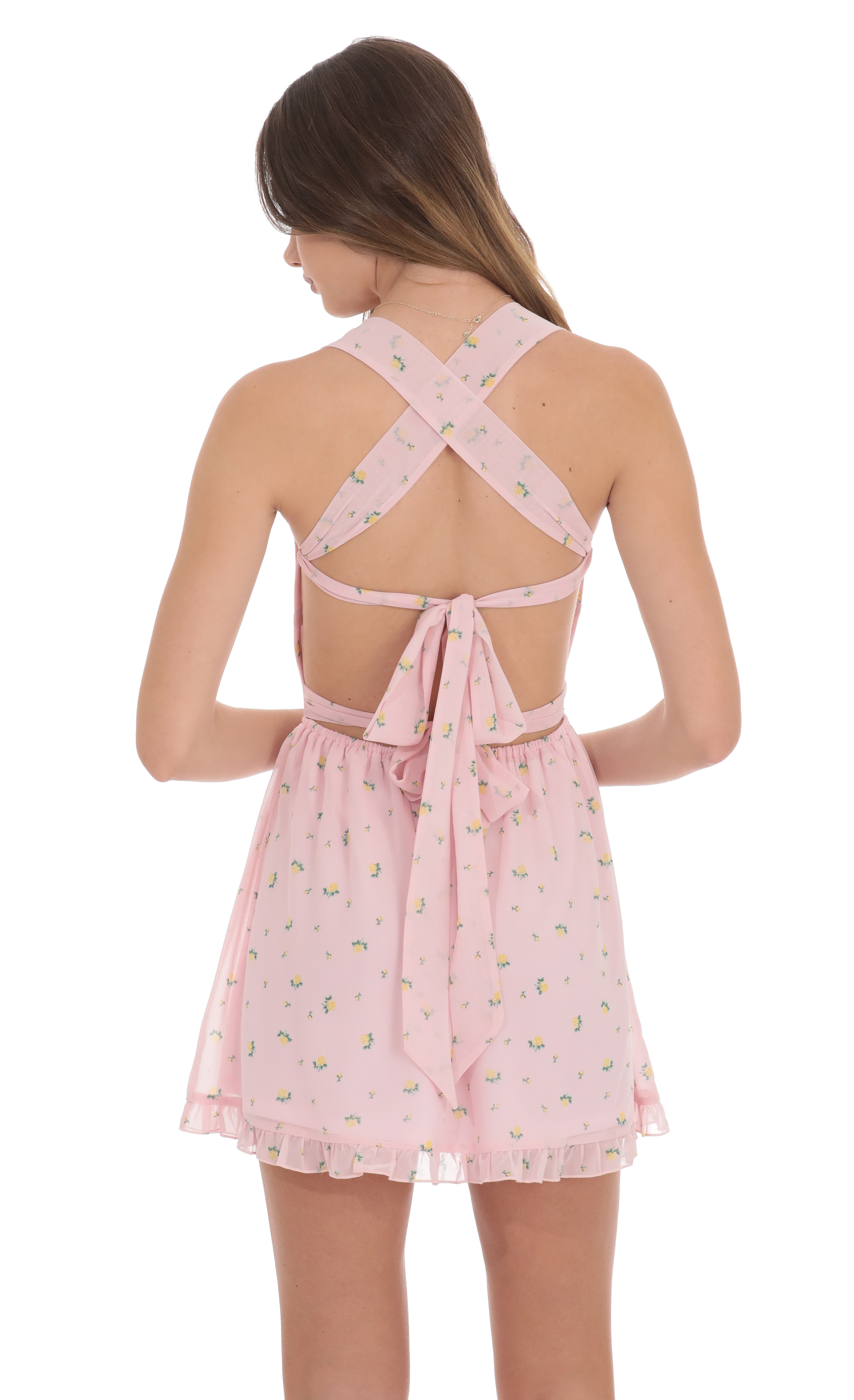 Floral Strappy Back Bows Dress in Pink-My Sky Diva