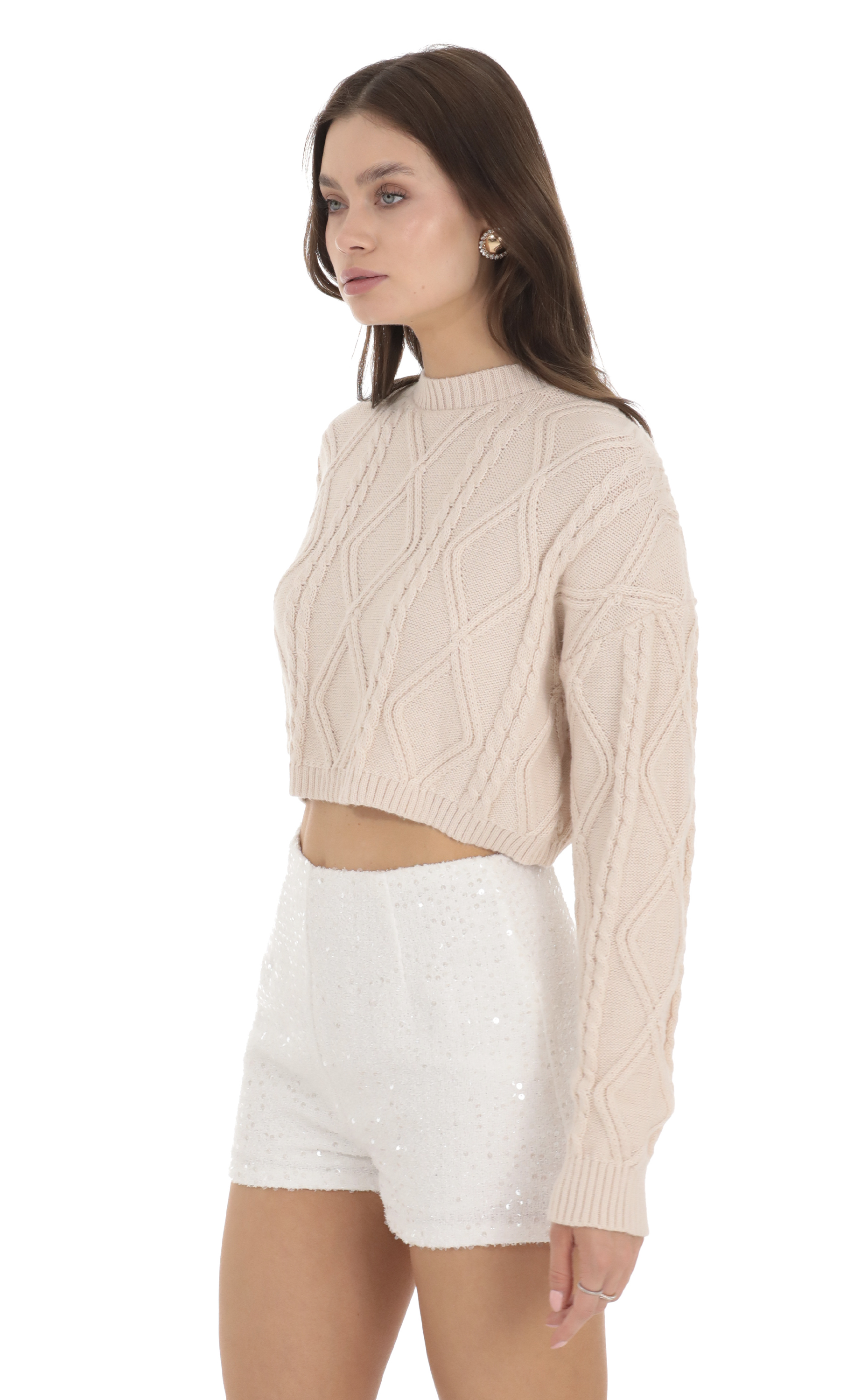 Sequin High Waisted Shorts in White-My Sky Diva