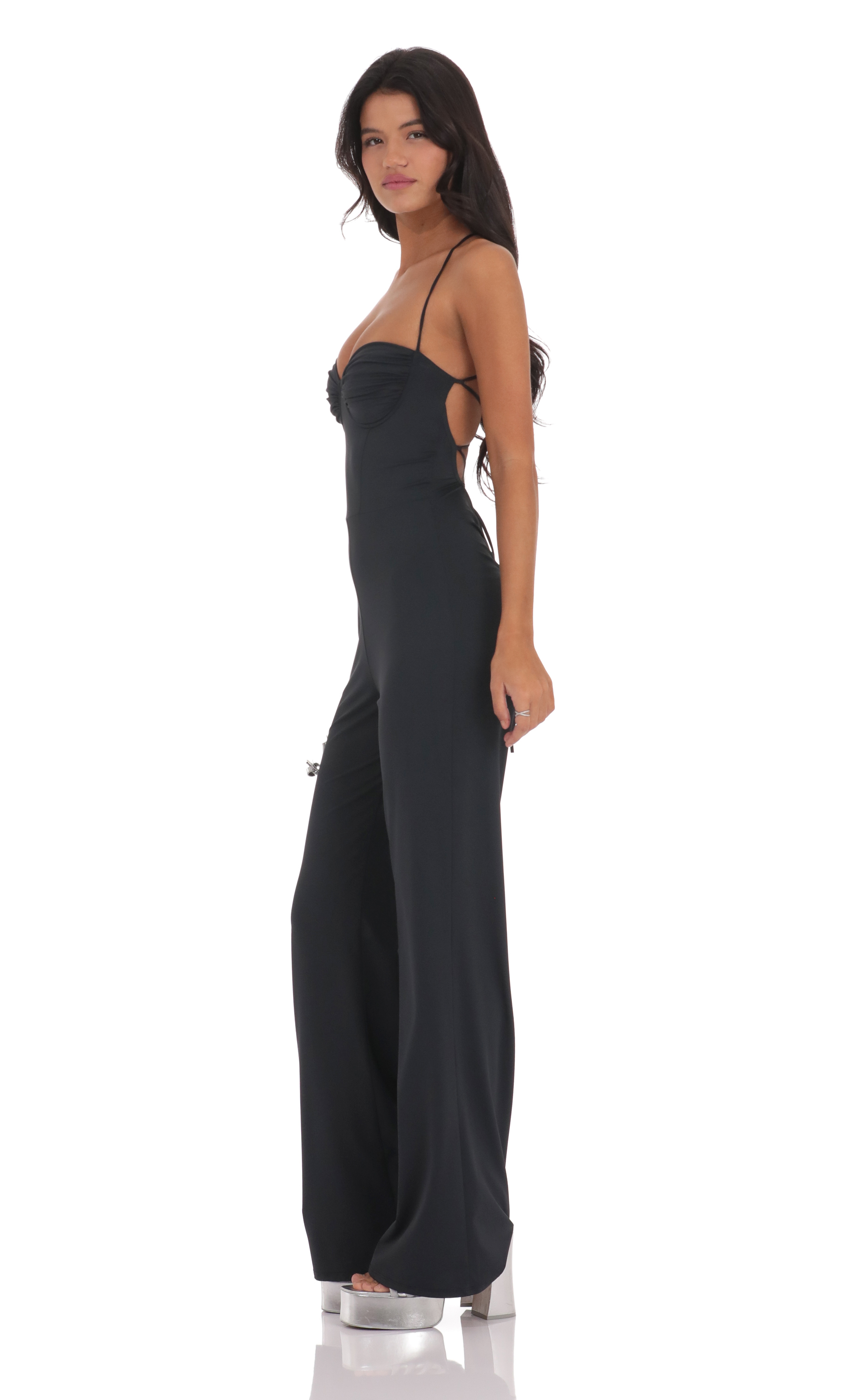 Open Back Bodycon Jumpsuit in Black-My Sky Diva