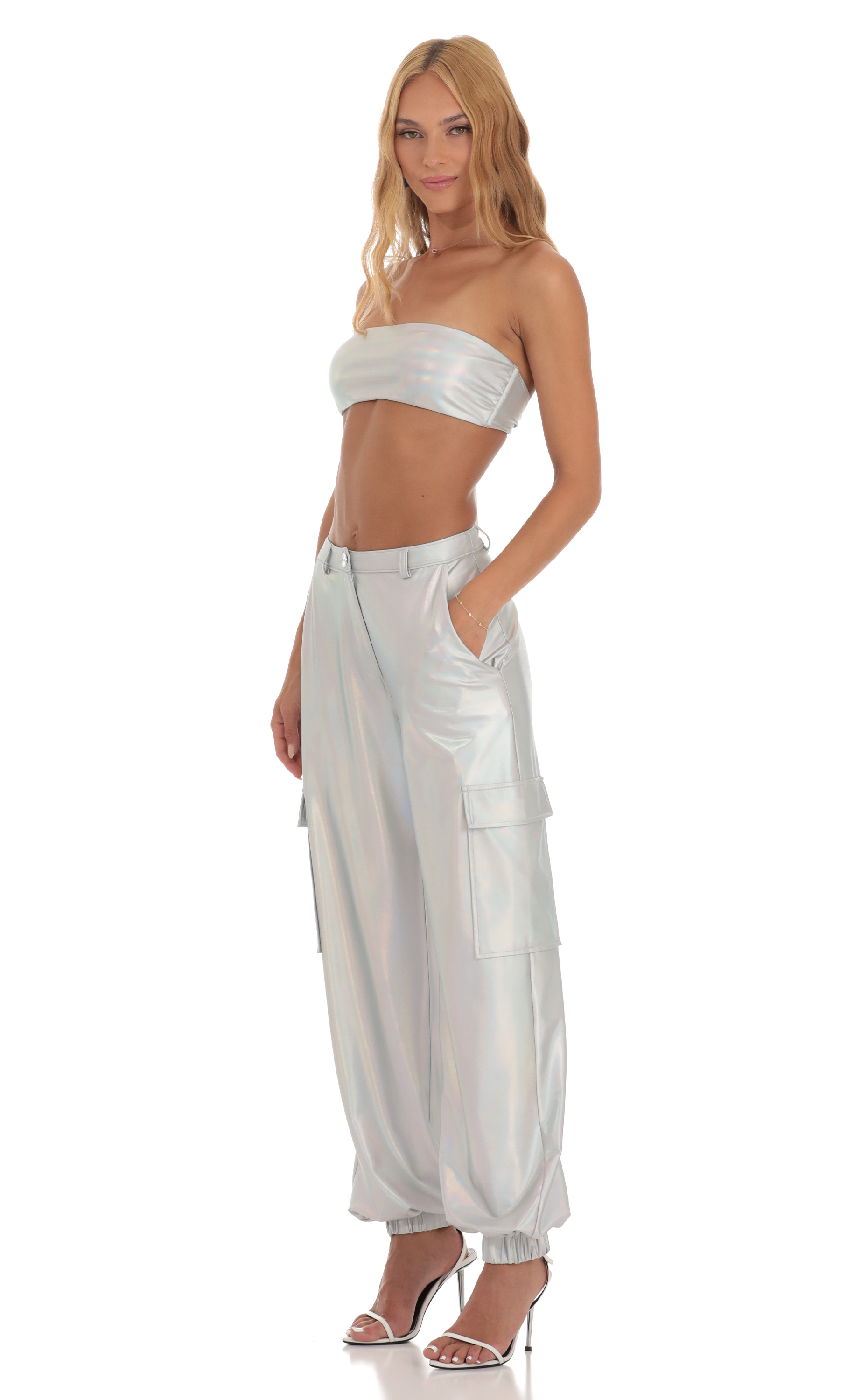 Holographic Pants in Silver-My Sky Diva