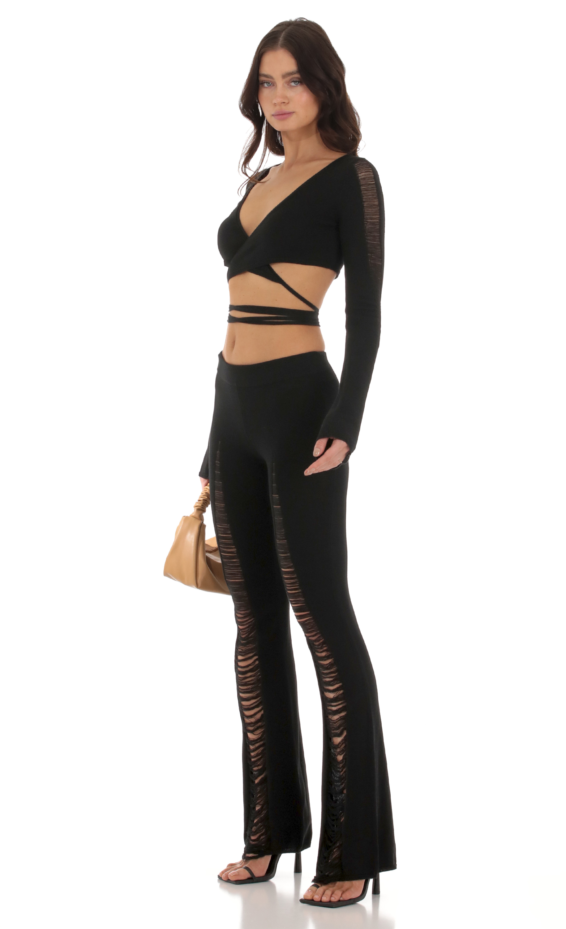 Crochet Wrap Two Piece Set in Black-My Sky Diva