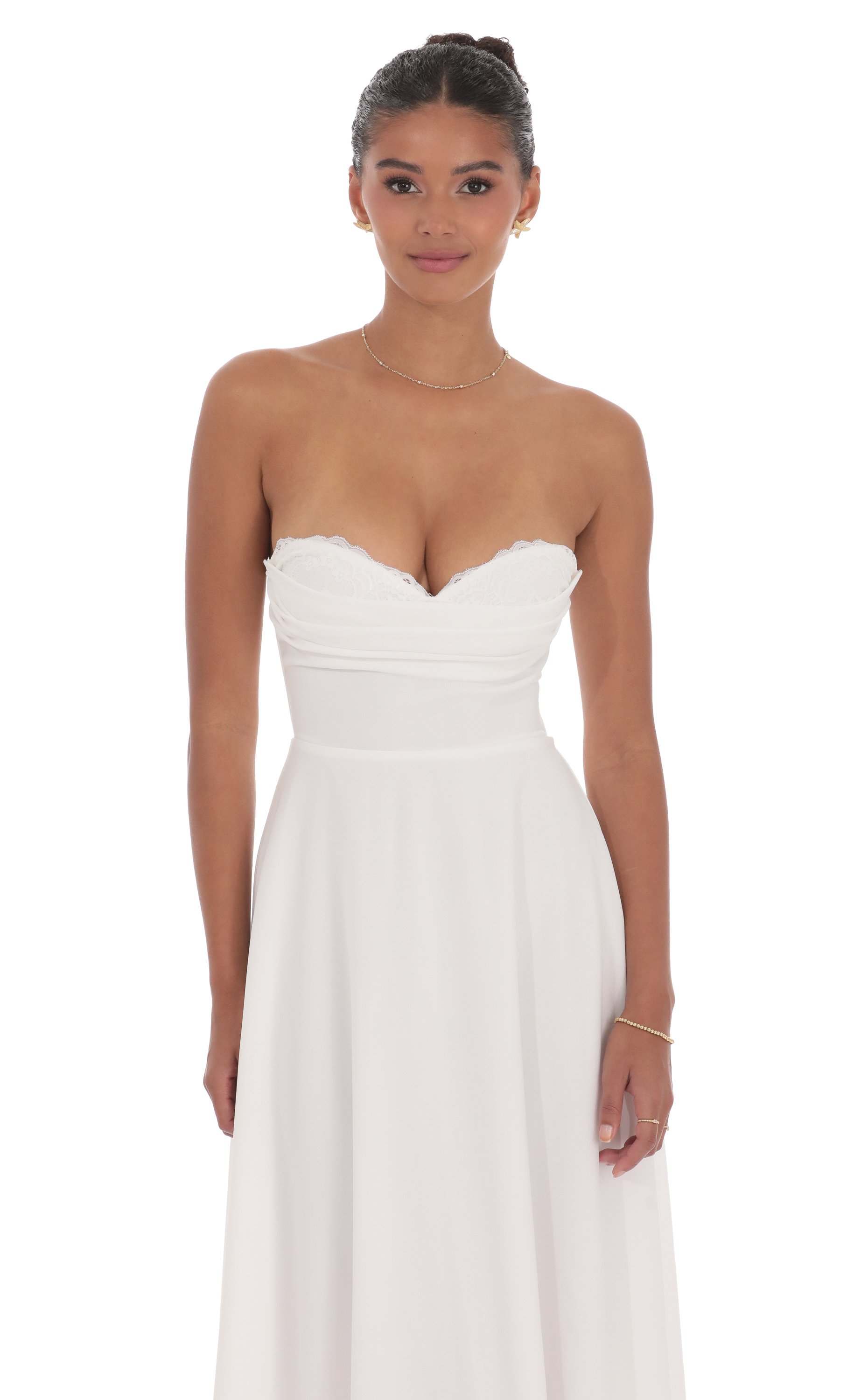 Lace Bust A-Line Midi Dress in White-My Sky Diva