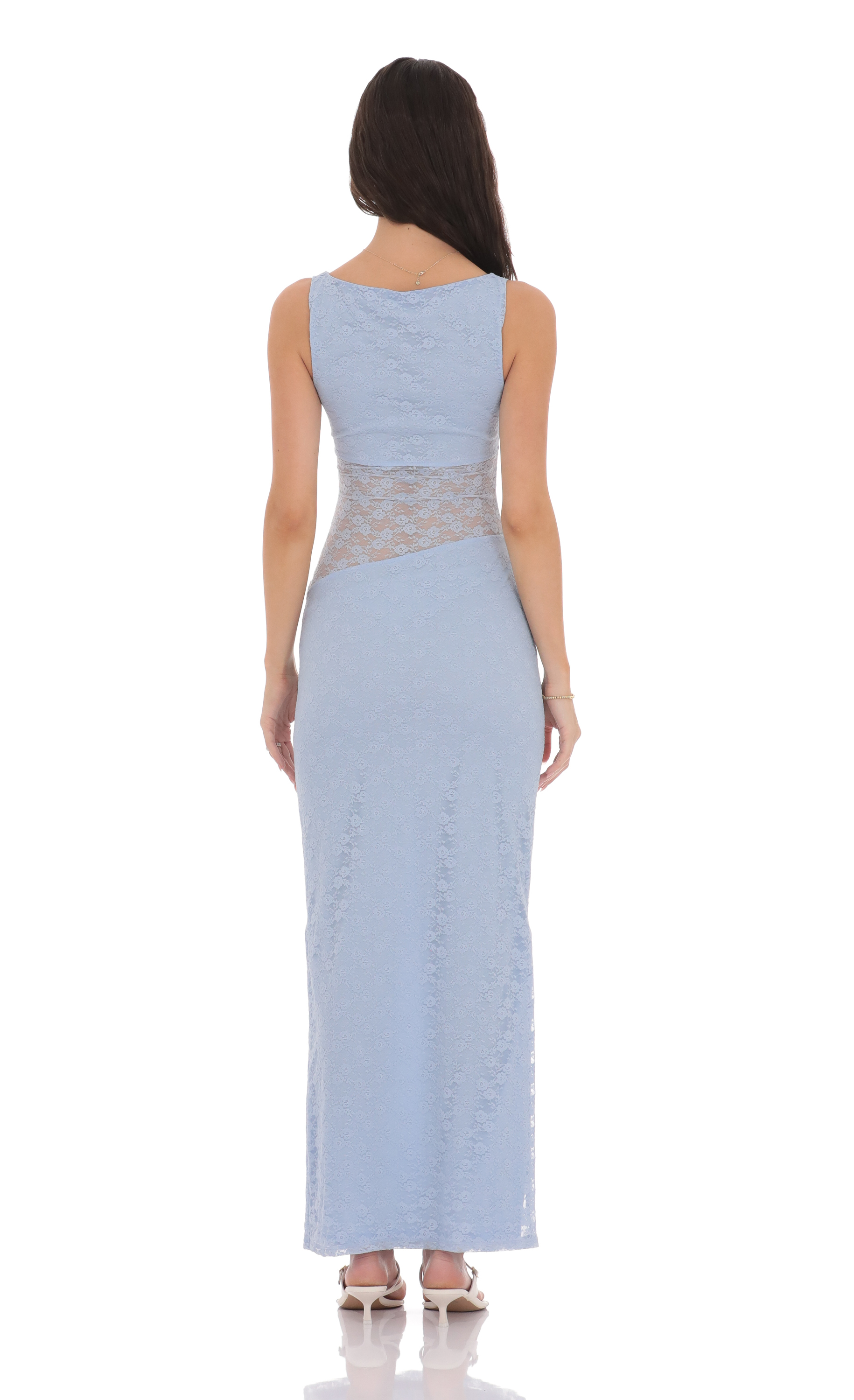 Cutout Lace Maxi Dress in Light Blue-My Sky Diva