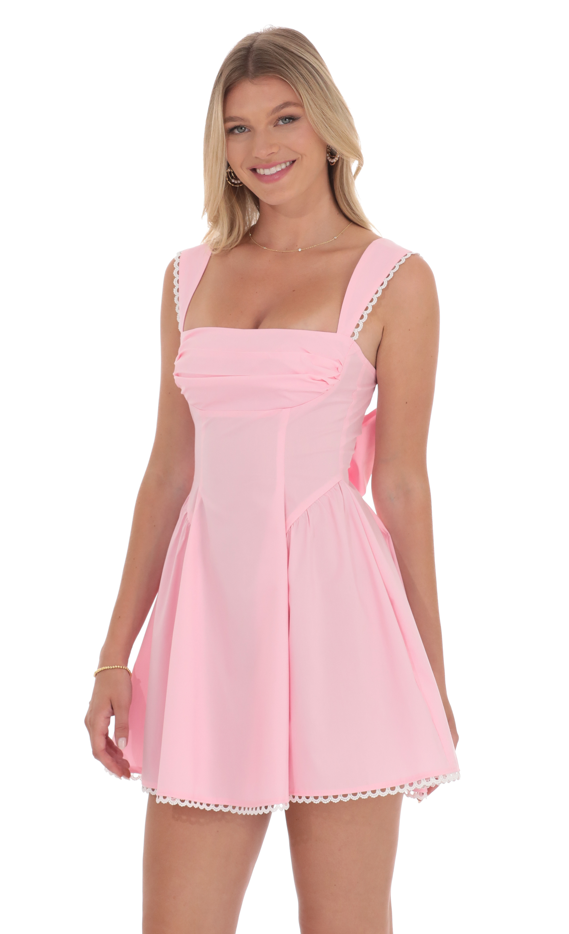 Embroidered Strap Fit and Flare Dress in Pink-My Sky Diva