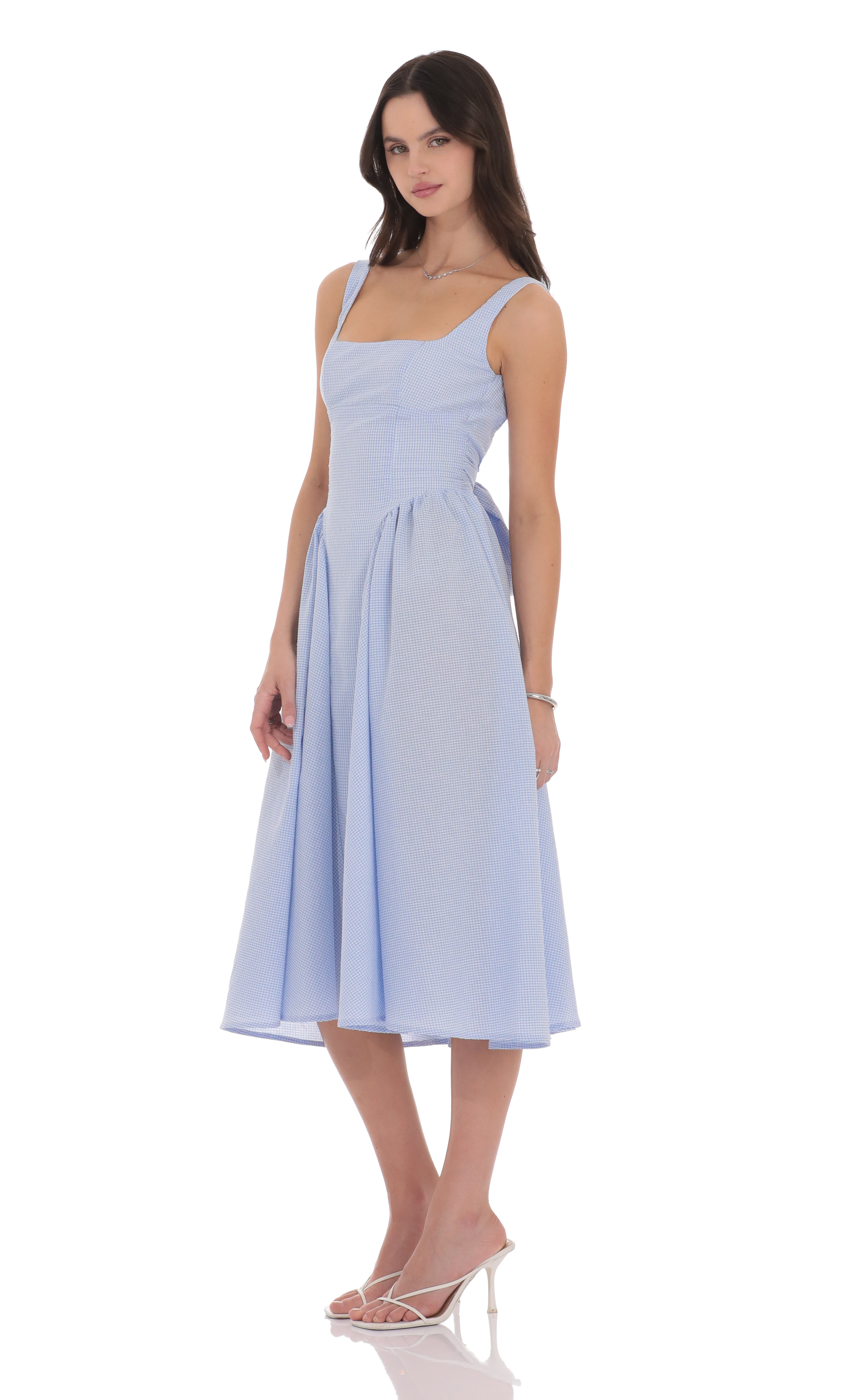 Gingham Picnic Midi Dress in Blue-My Sky Diva