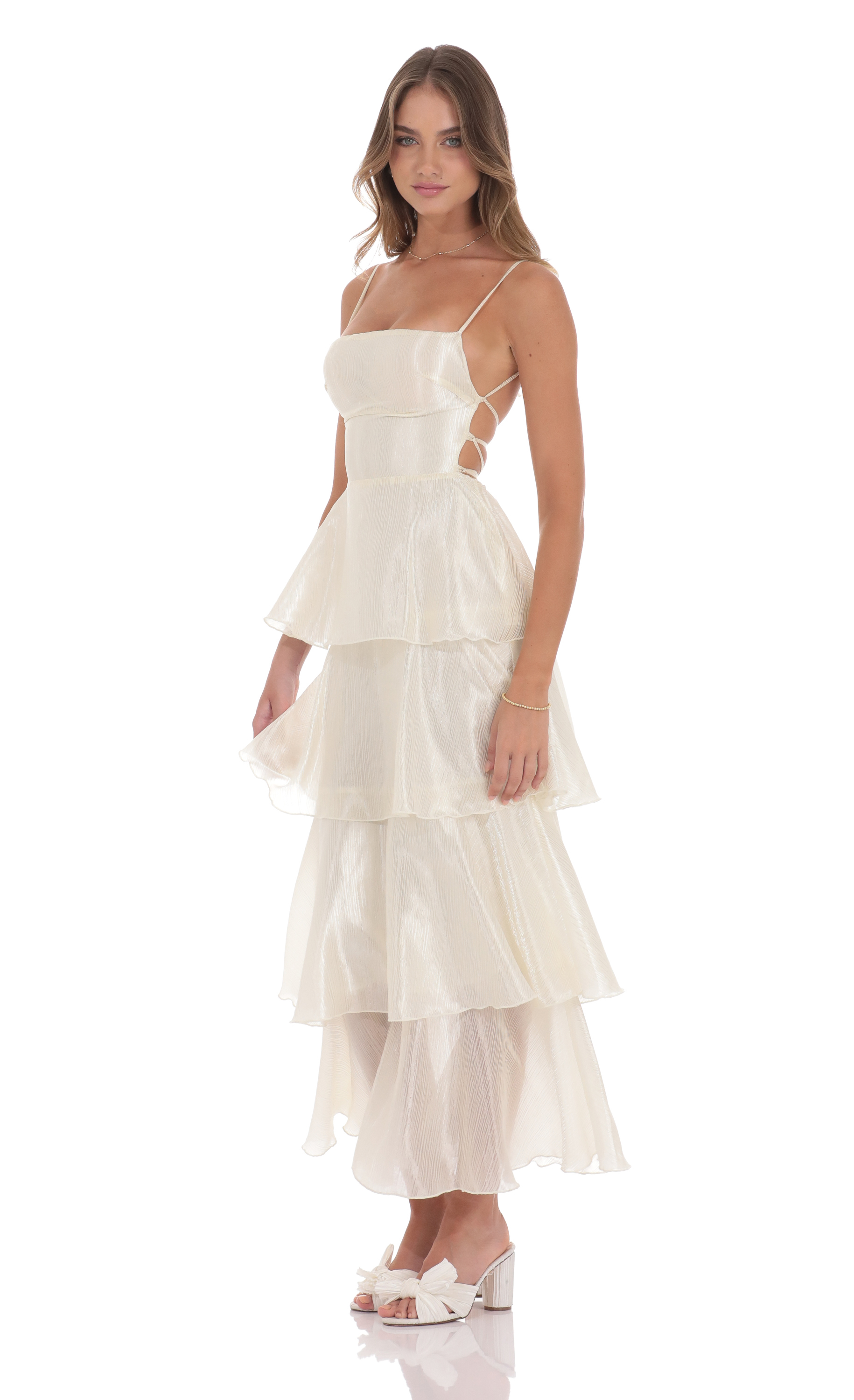 Crinkle Sheen Maxi Dress in Deep Cream-My Sky Diva