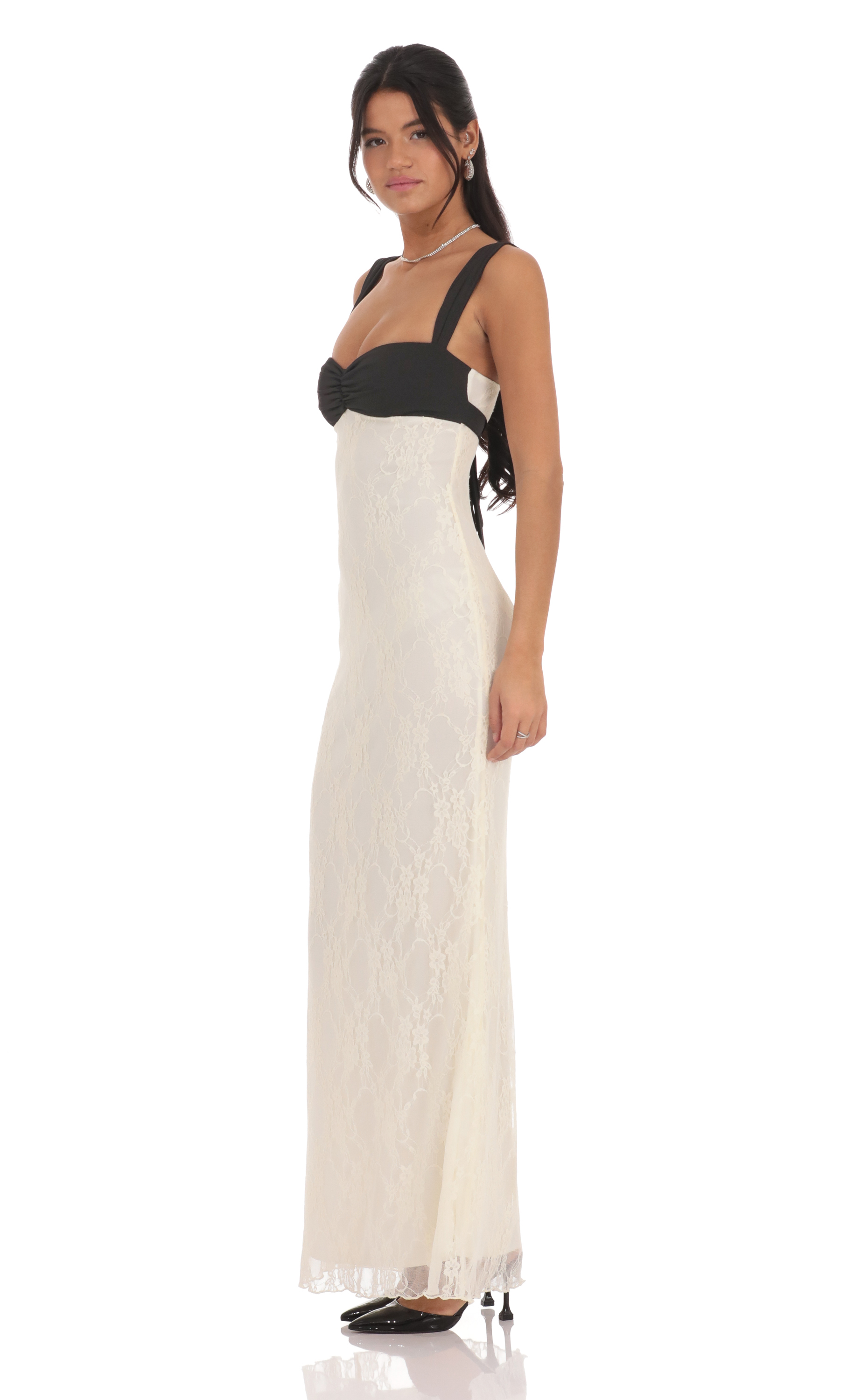 Two-Toned Lace Maxi Dress in Cream-My Sky Diva