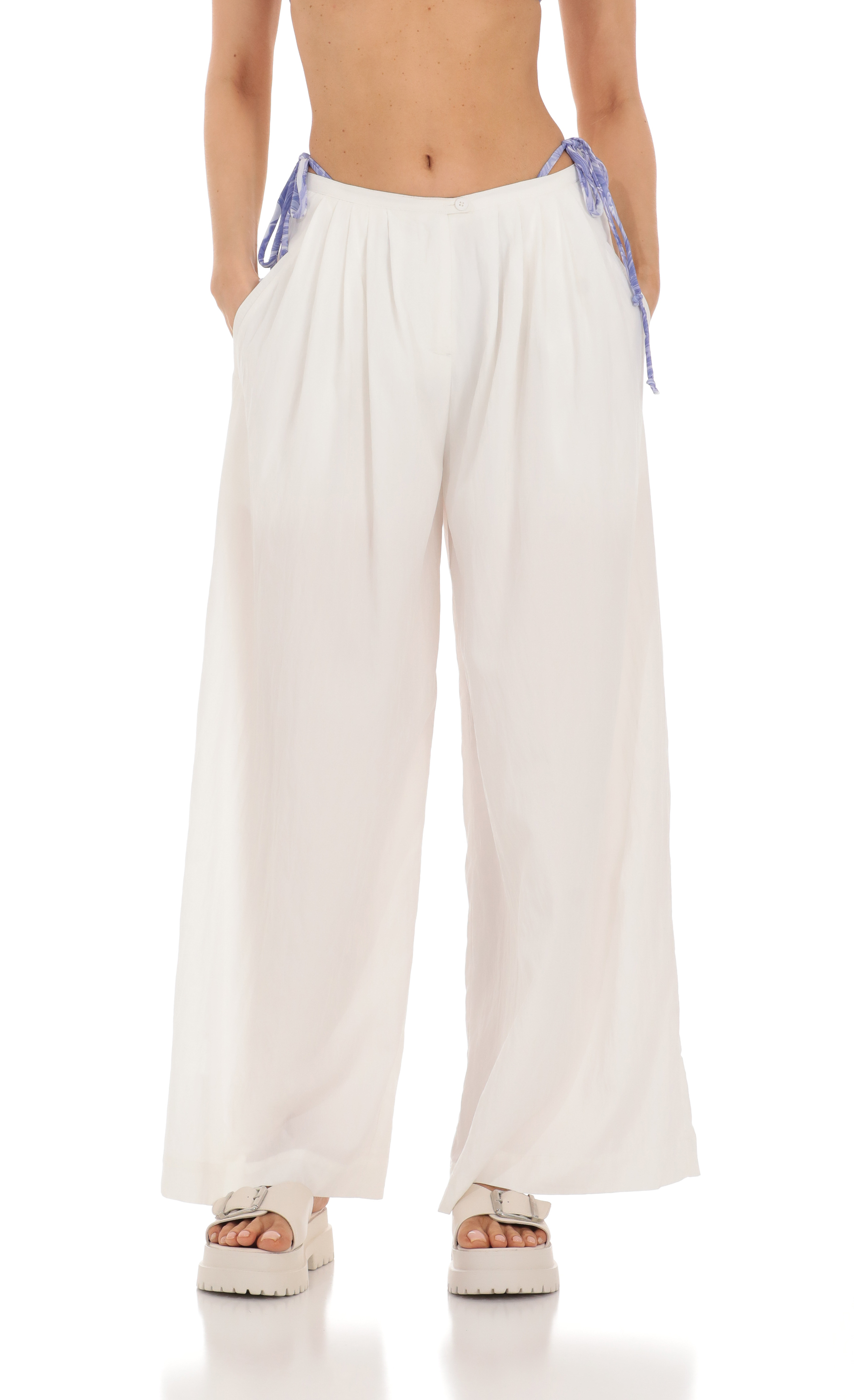 Wide Leg Pants in White-My Sky Diva
