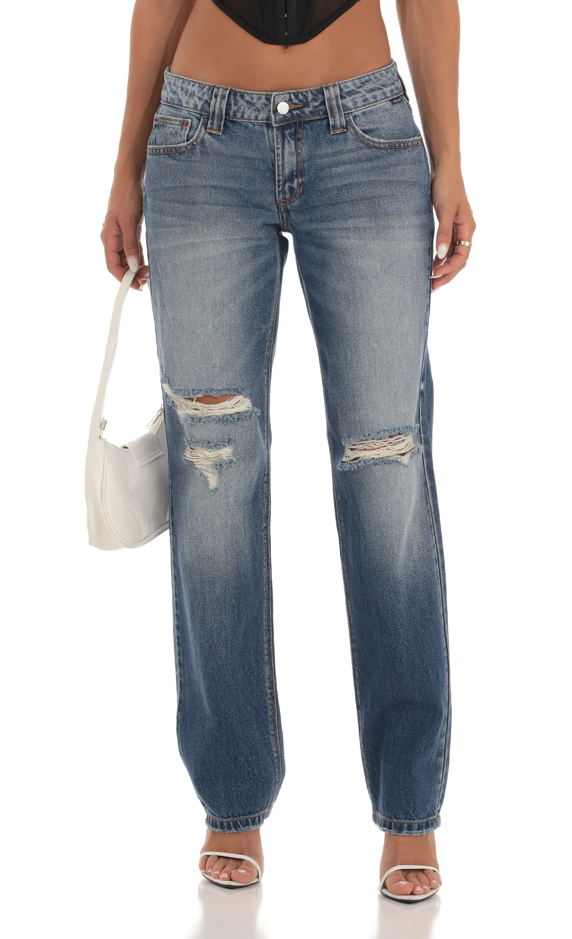 Distressed Jeans in Denim-My Sky Diva