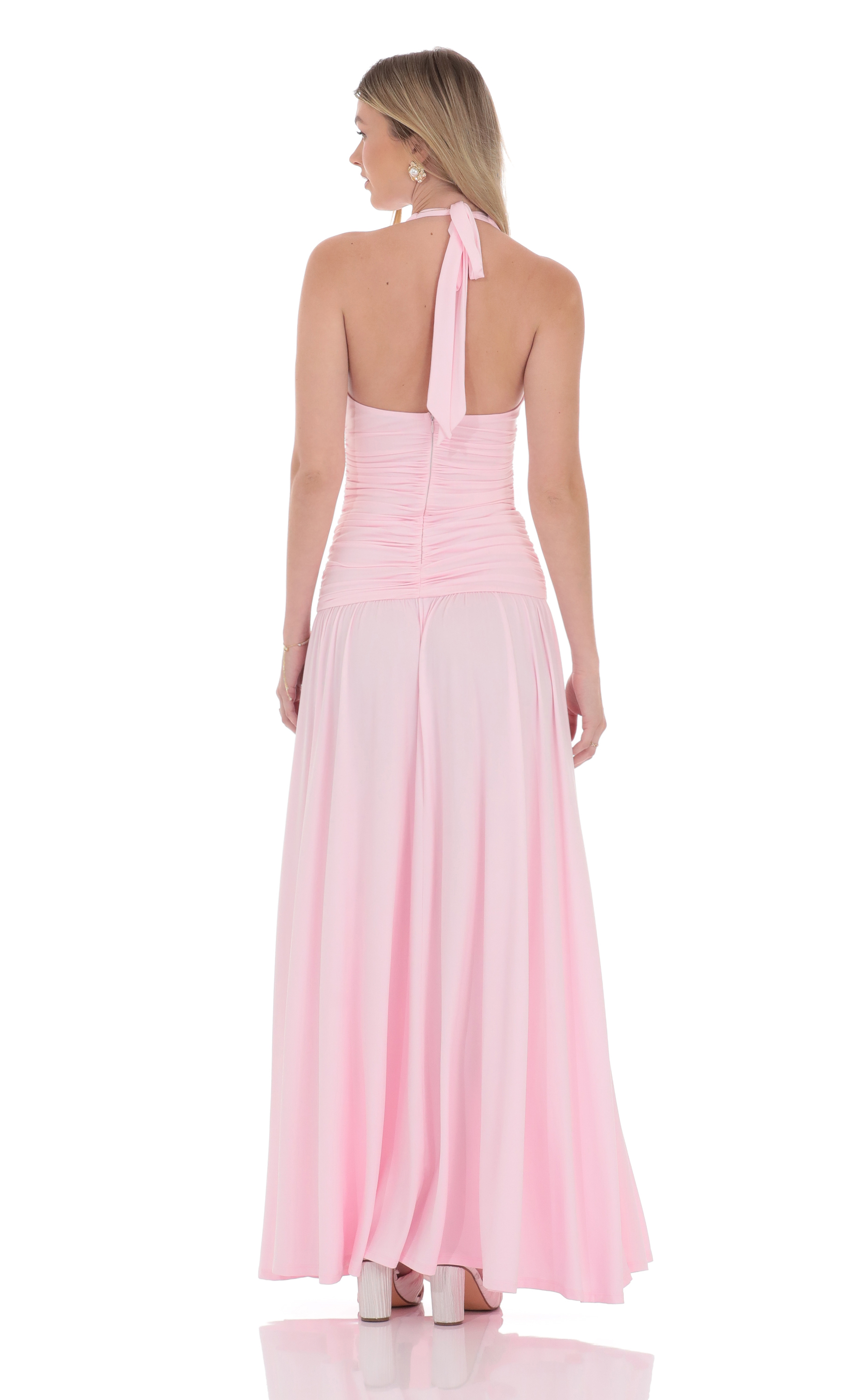 Halter Drop Waist Maxi Dress in Pink-My Sky Diva