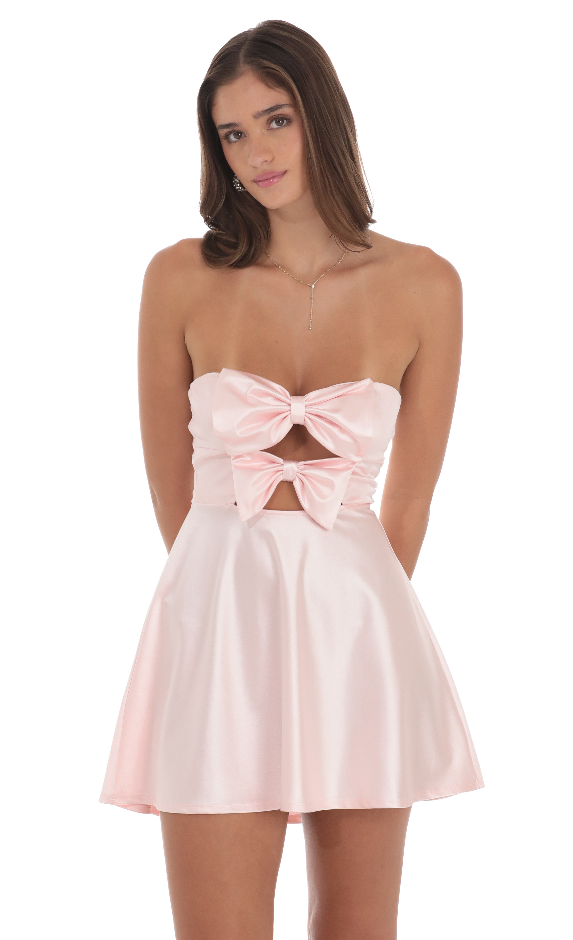 Satin Double Bow Cutout Dress in Pink-My Sky Diva